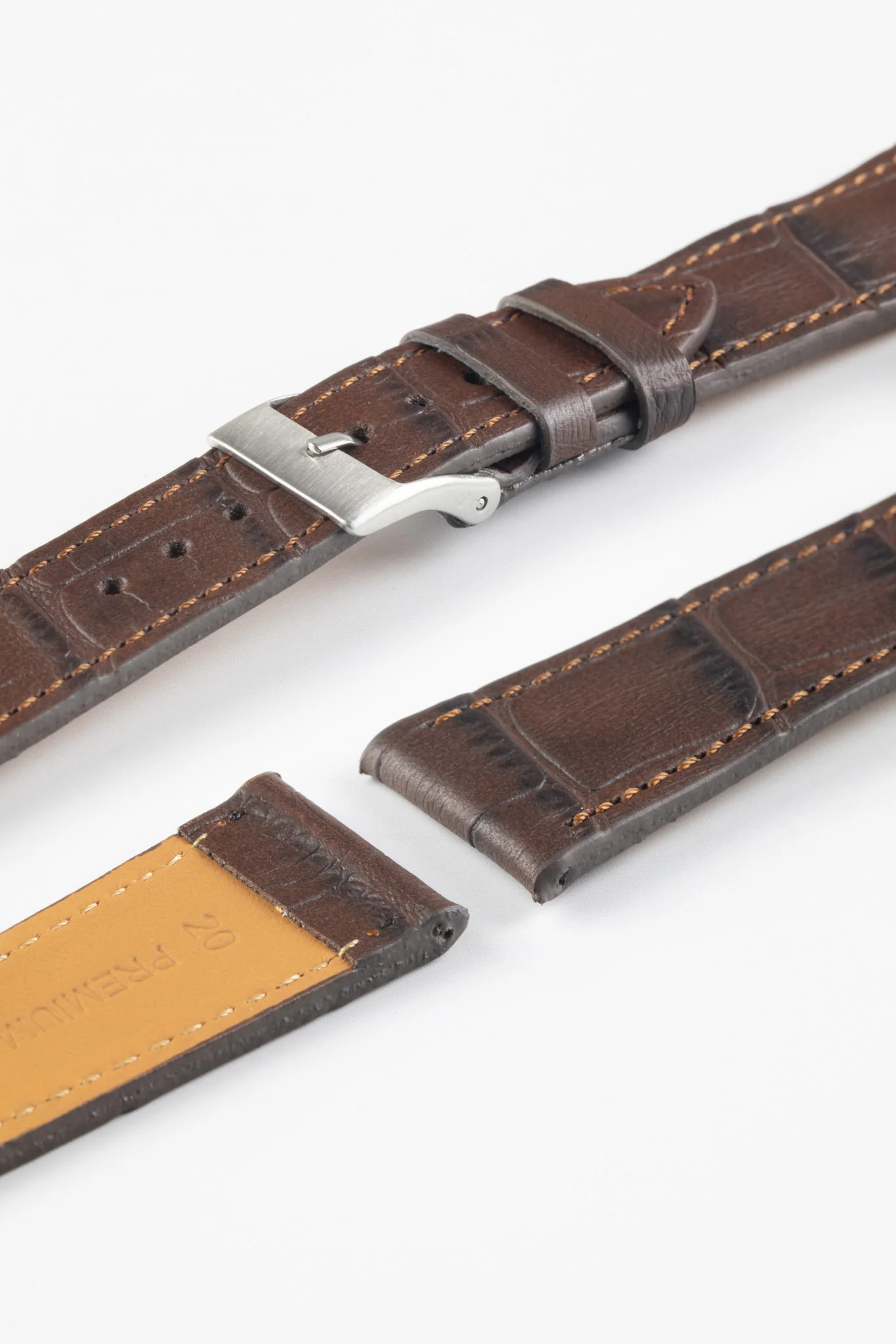 Pebro NILE Crocodile-Embossed Calfskin Leather Watch Strap in DARK BROWN - Image 4