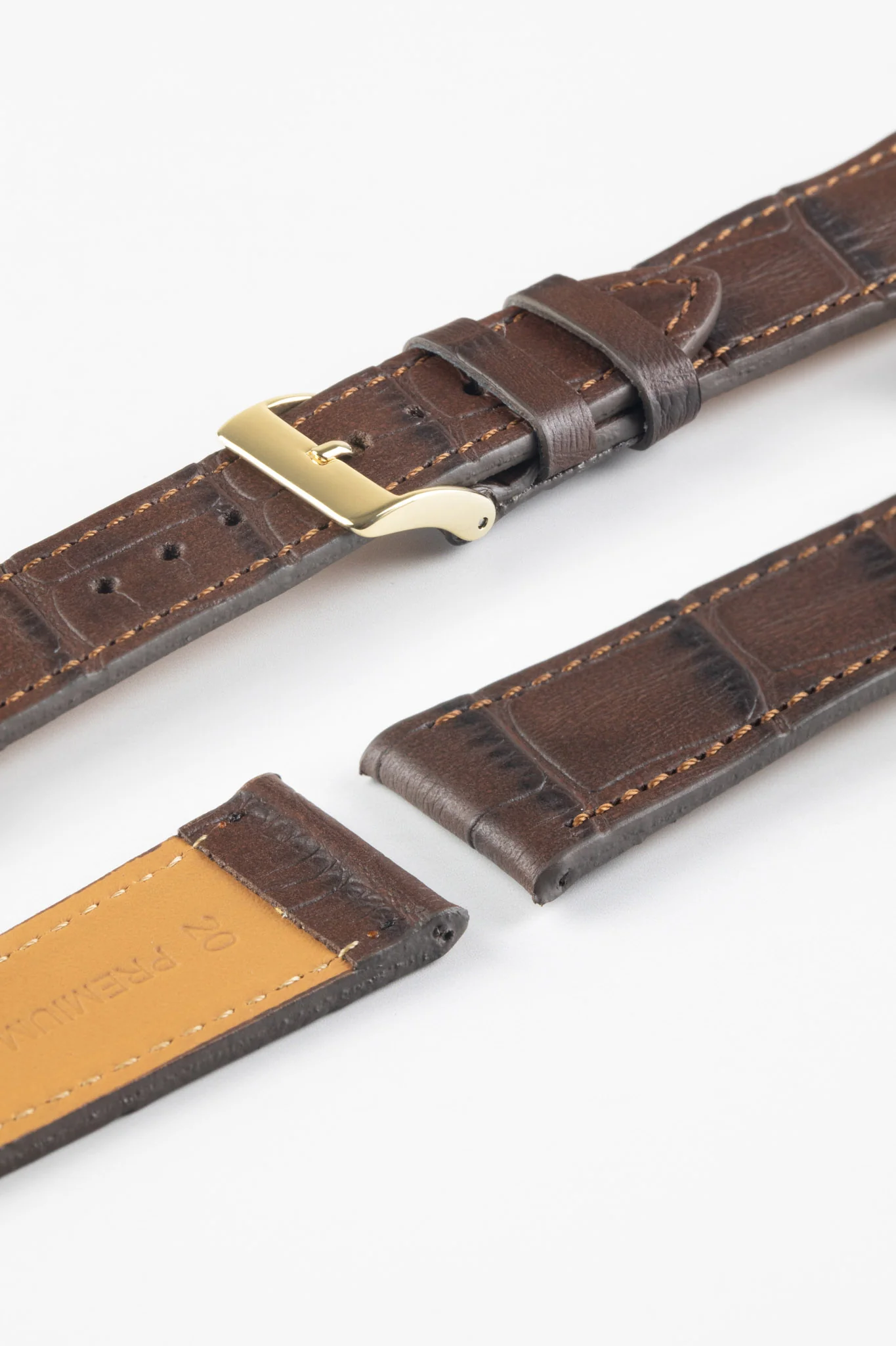 Pebro NILE Crocodile-Embossed Calfskin Leather Watch Strap in DARK BROWN - Image 5