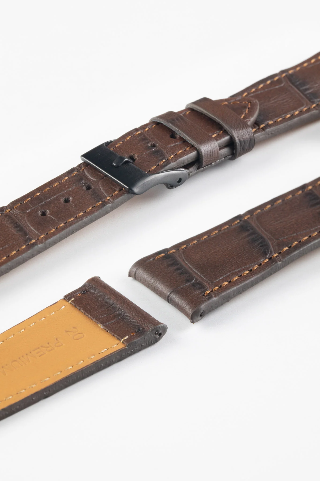 Pebro NILE Crocodile-Embossed Calfskin Leather Watch Strap in DARK BROWN - Image 6