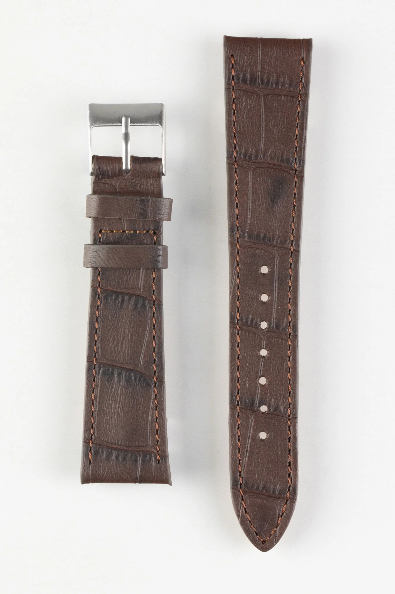 Pebro NILE Crocodile-Embossed Calfskin Leather Watch Strap in DARK BROWN - Image 7