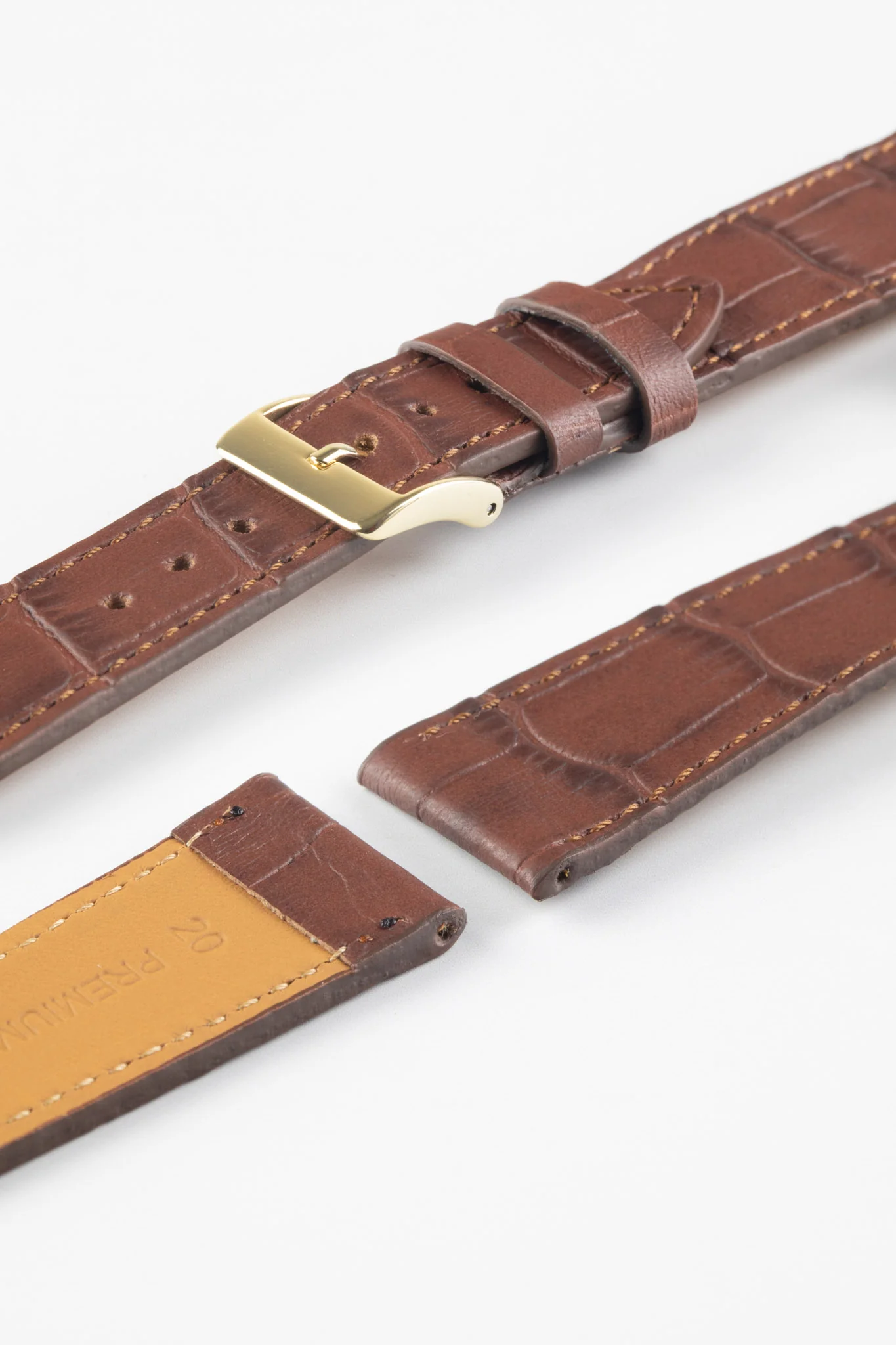 Pebro NILE Crocodile-Embossed Calfskin Leather Watch Strap in GOLD BROWN - Image 5