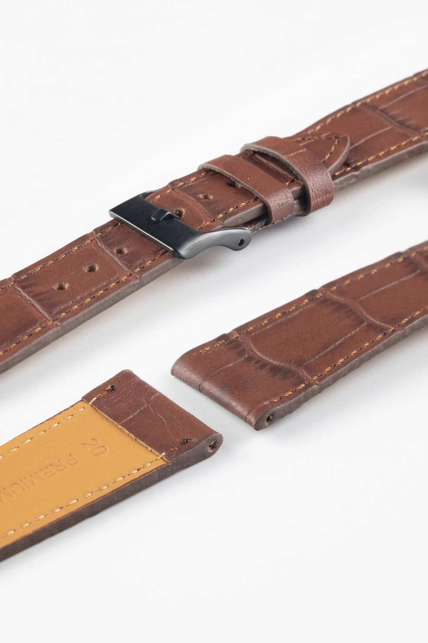 Pebro NILE Crocodile-Embossed Calfskin Leather Watch Strap in GOLD BROWN - Image 6