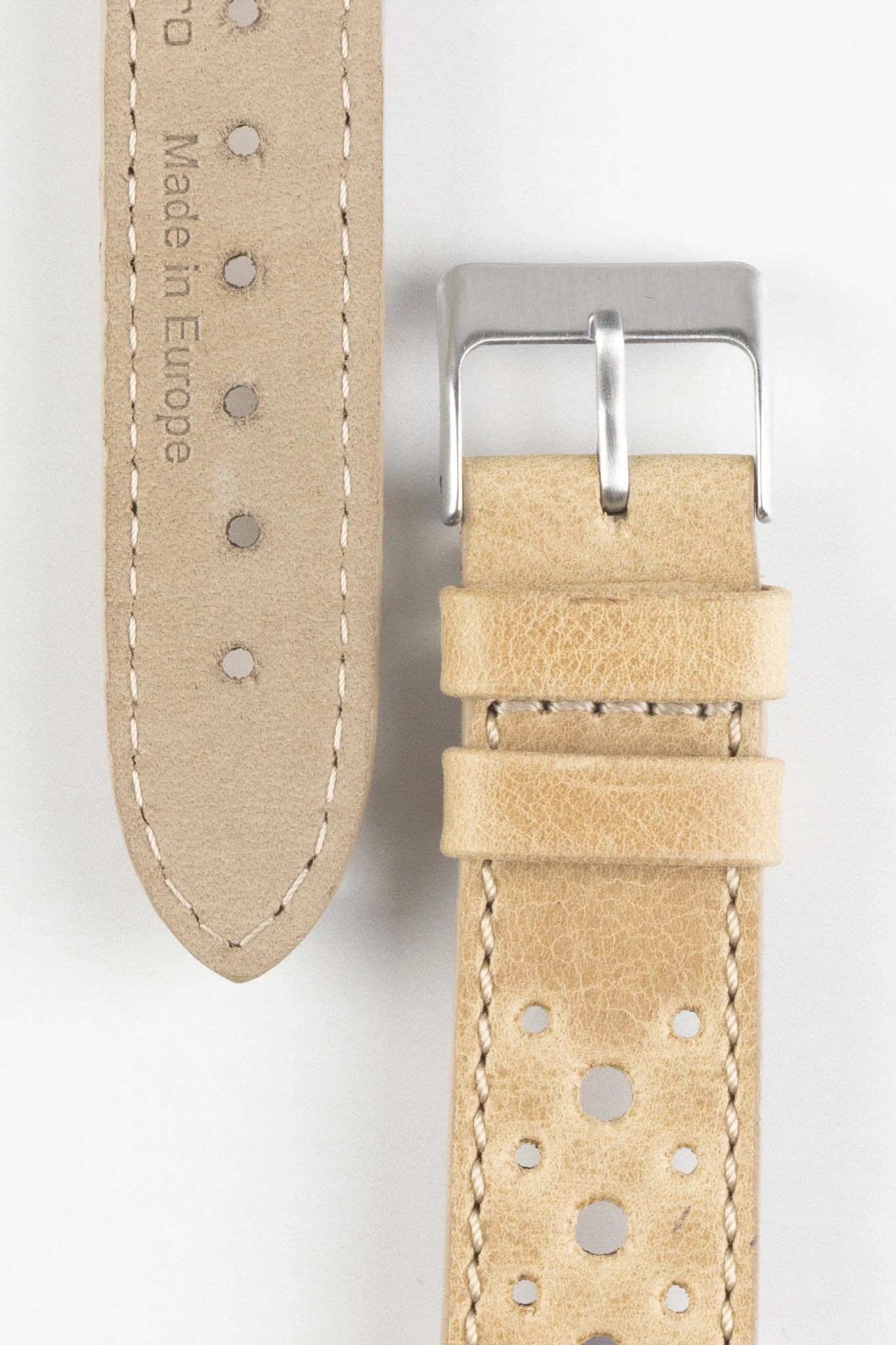 Pebro RACING Perforated Leather Watch Strap in LIGHT SAND - Image 2