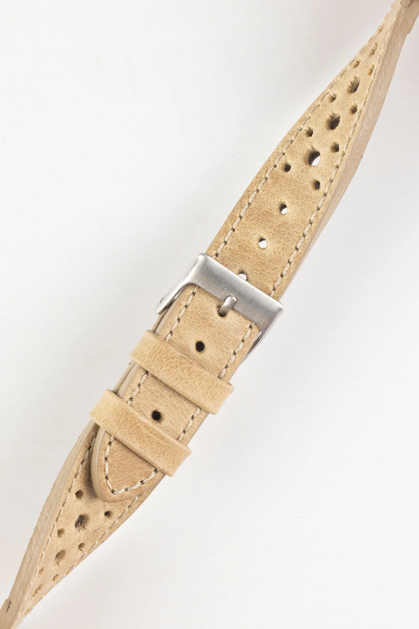 Pebro RACING Perforated Leather Watch Strap in LIGHT SAND - Image 3