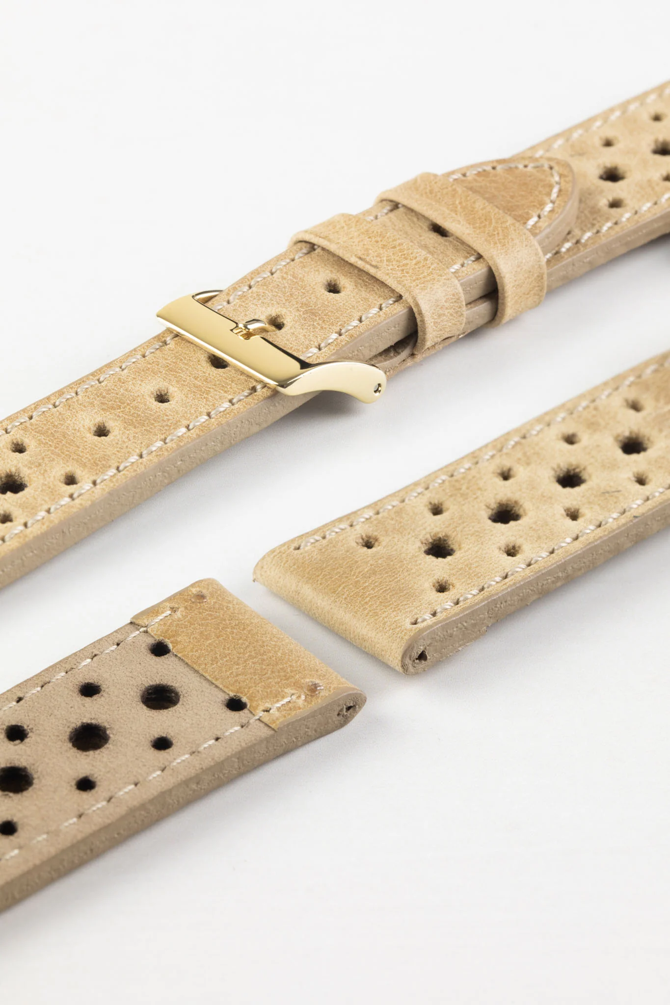 Pebro RACING Perforated Leather Watch Strap in LIGHT SAND - Image 5