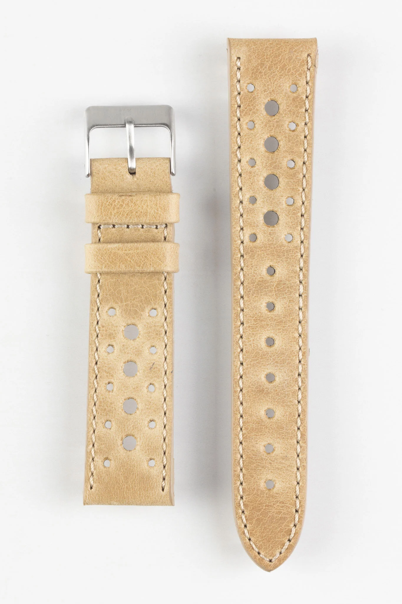 Pebro RACING Perforated Leather Watch Strap in LIGHT SAND - Image 7
