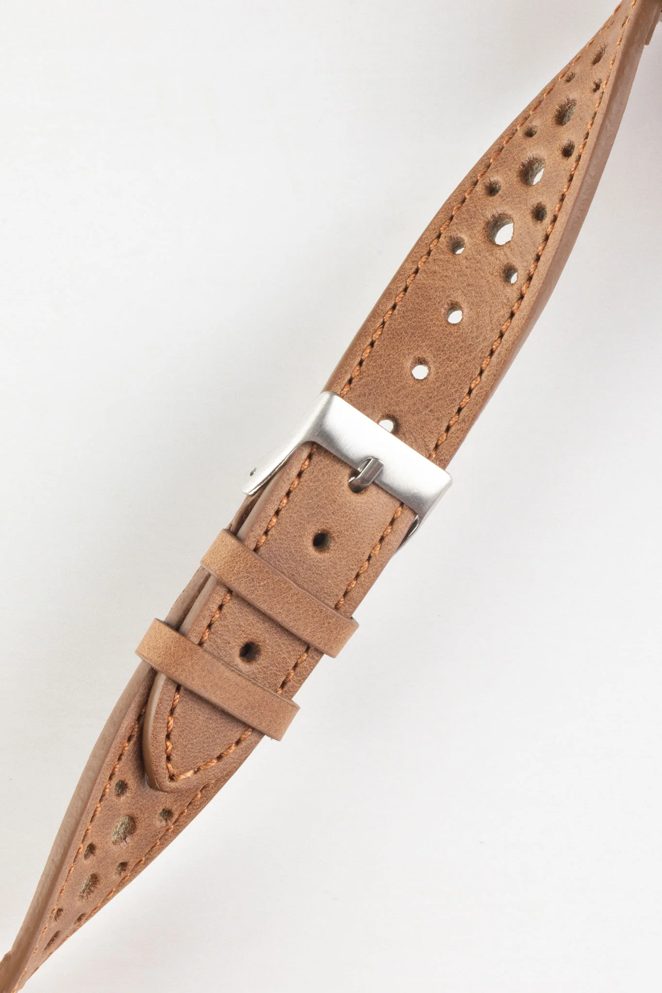 Pebro RACING Perforated Leather Watch Strap in MID BROWN - Image 3