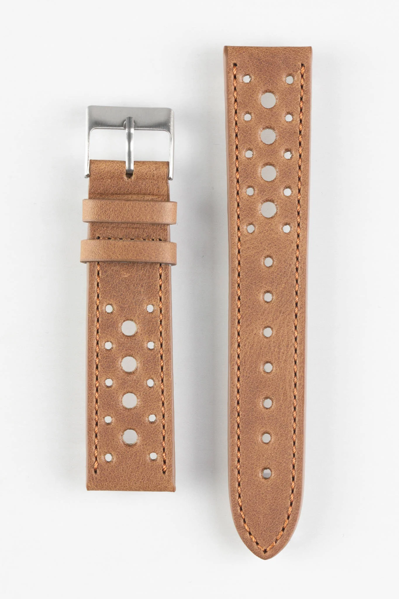 Pebro RACING Perforated Leather Watch Strap in MID BROWN - Image 7