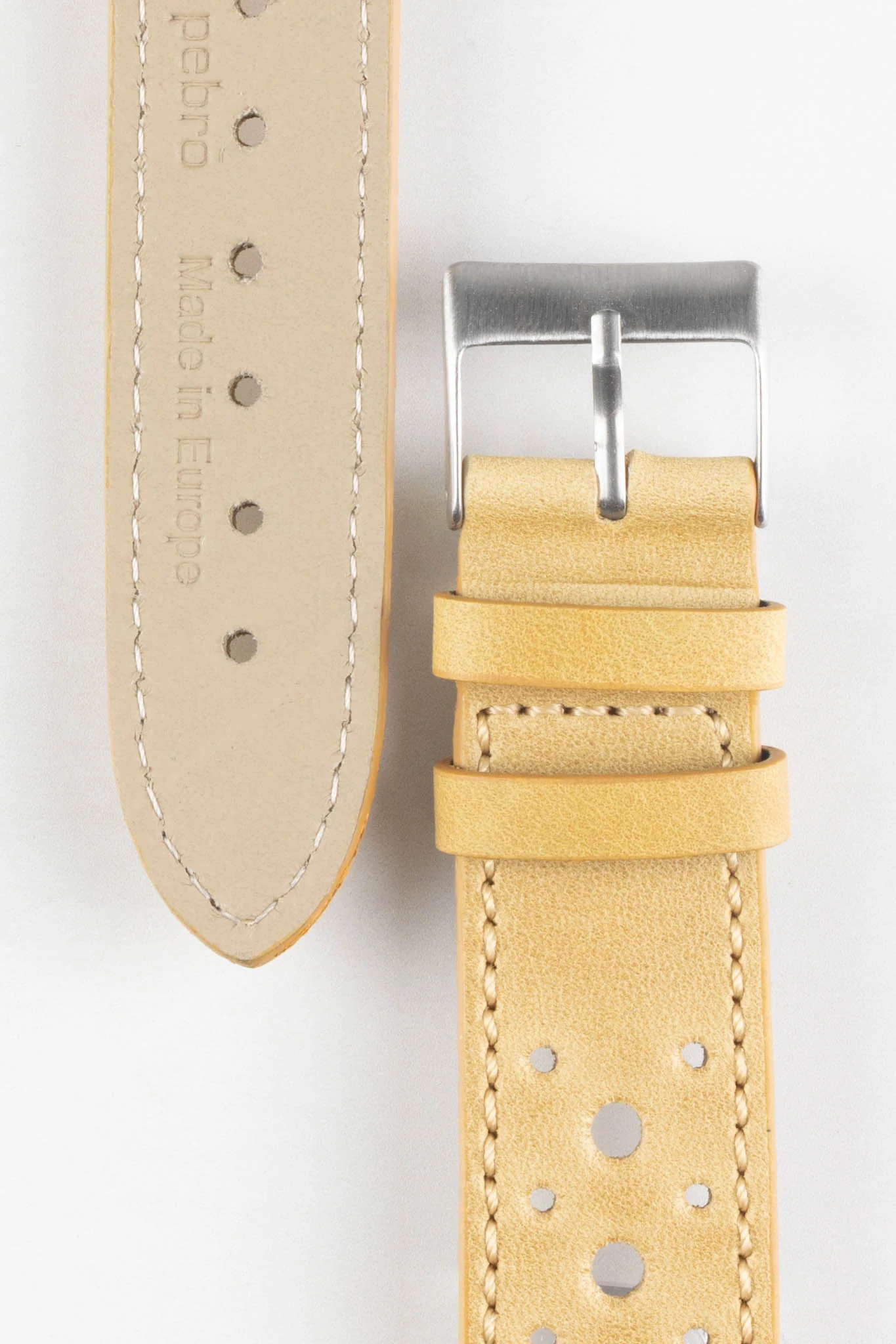 Pebro RACING Perforated Leather Watch Strap in MUSTARD - Image 2