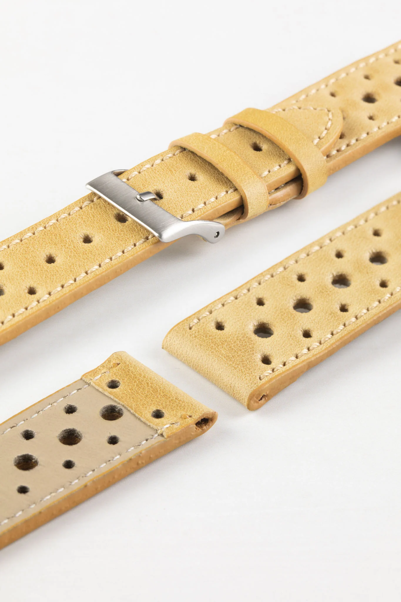 Pebro RACING Perforated Leather Watch Strap in MUSTARD - Image 4