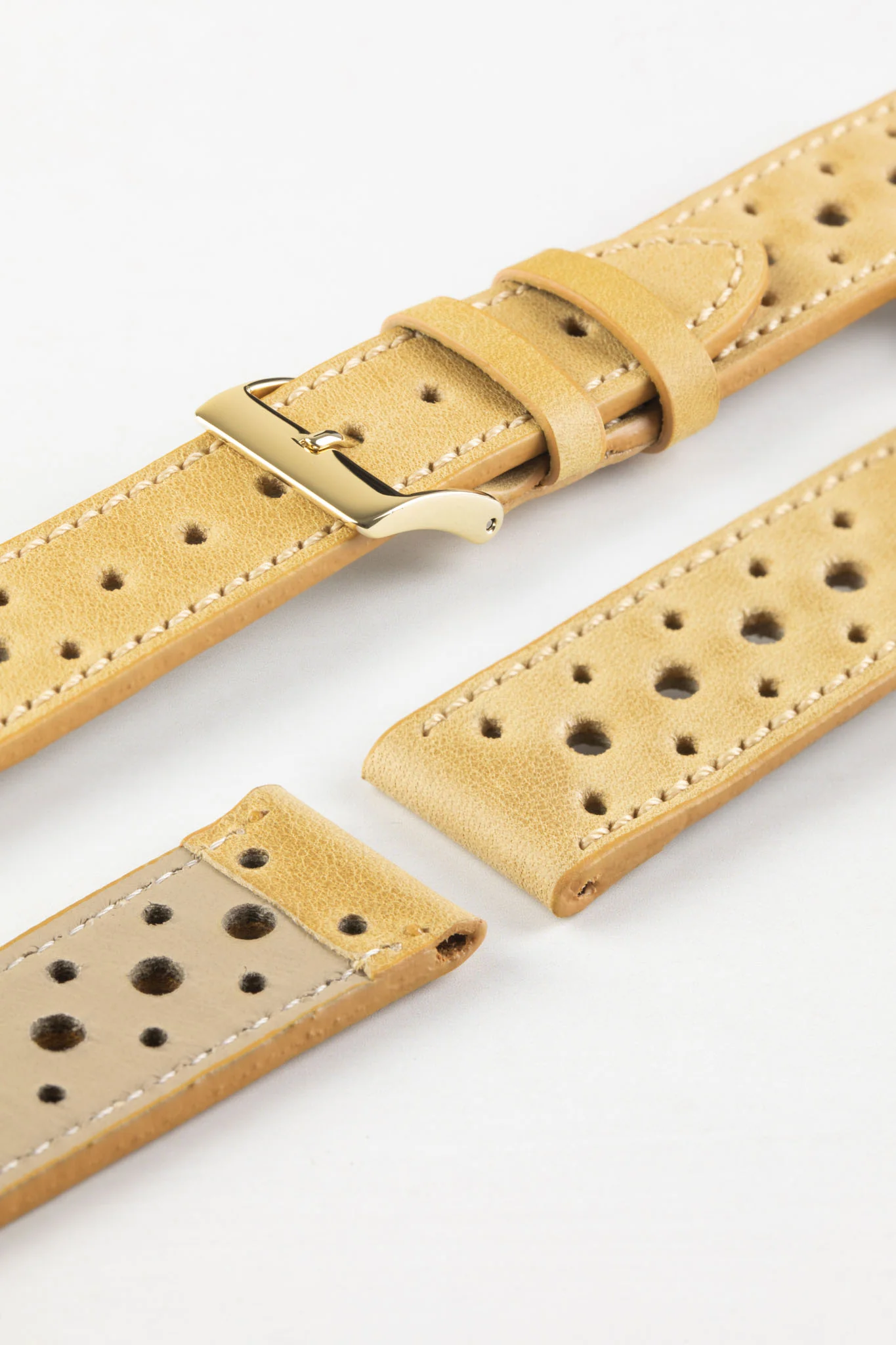 Pebro RACING Perforated Leather Watch Strap in MUSTARD - Image 5