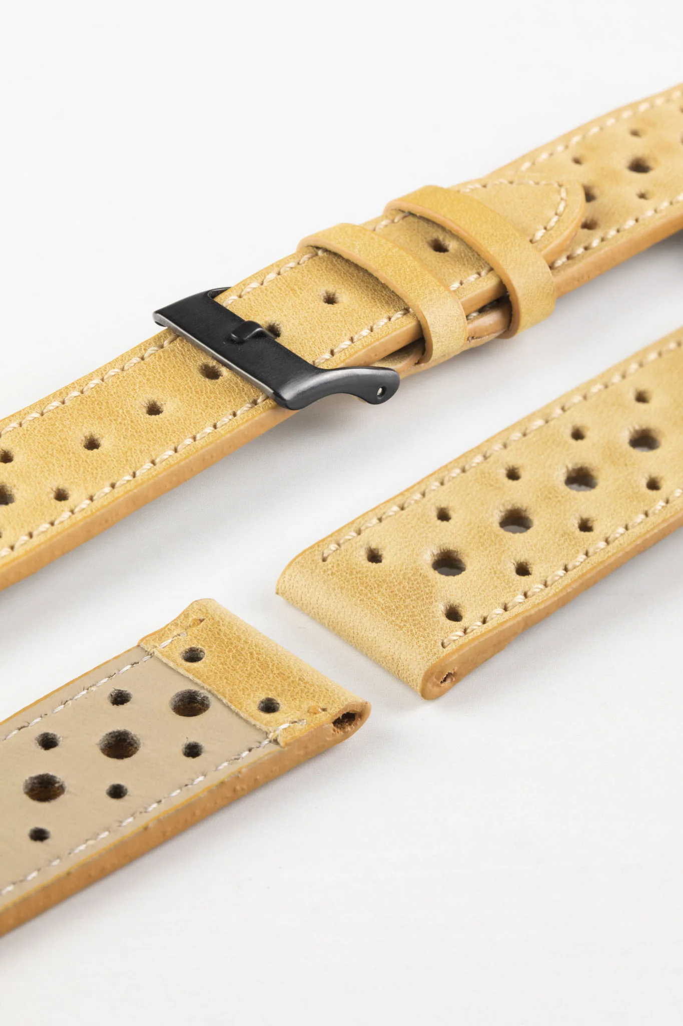 Pebro RACING Perforated Leather Watch Strap in MUSTARD - Image 6