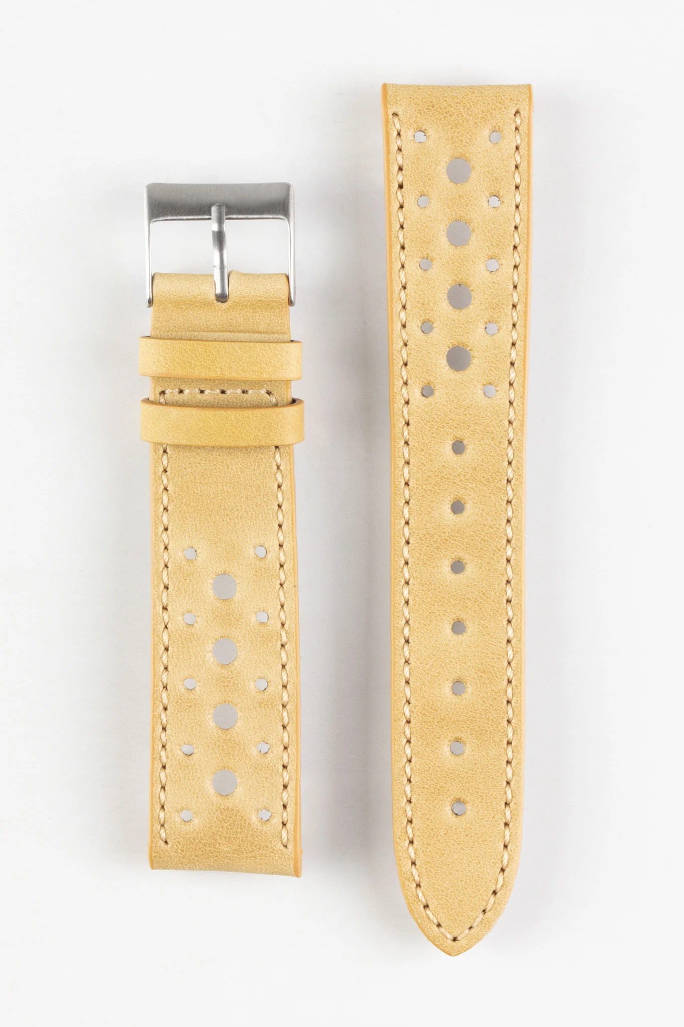 Pebro RACING Perforated Leather Watch Strap in MUSTARD - Image 7
