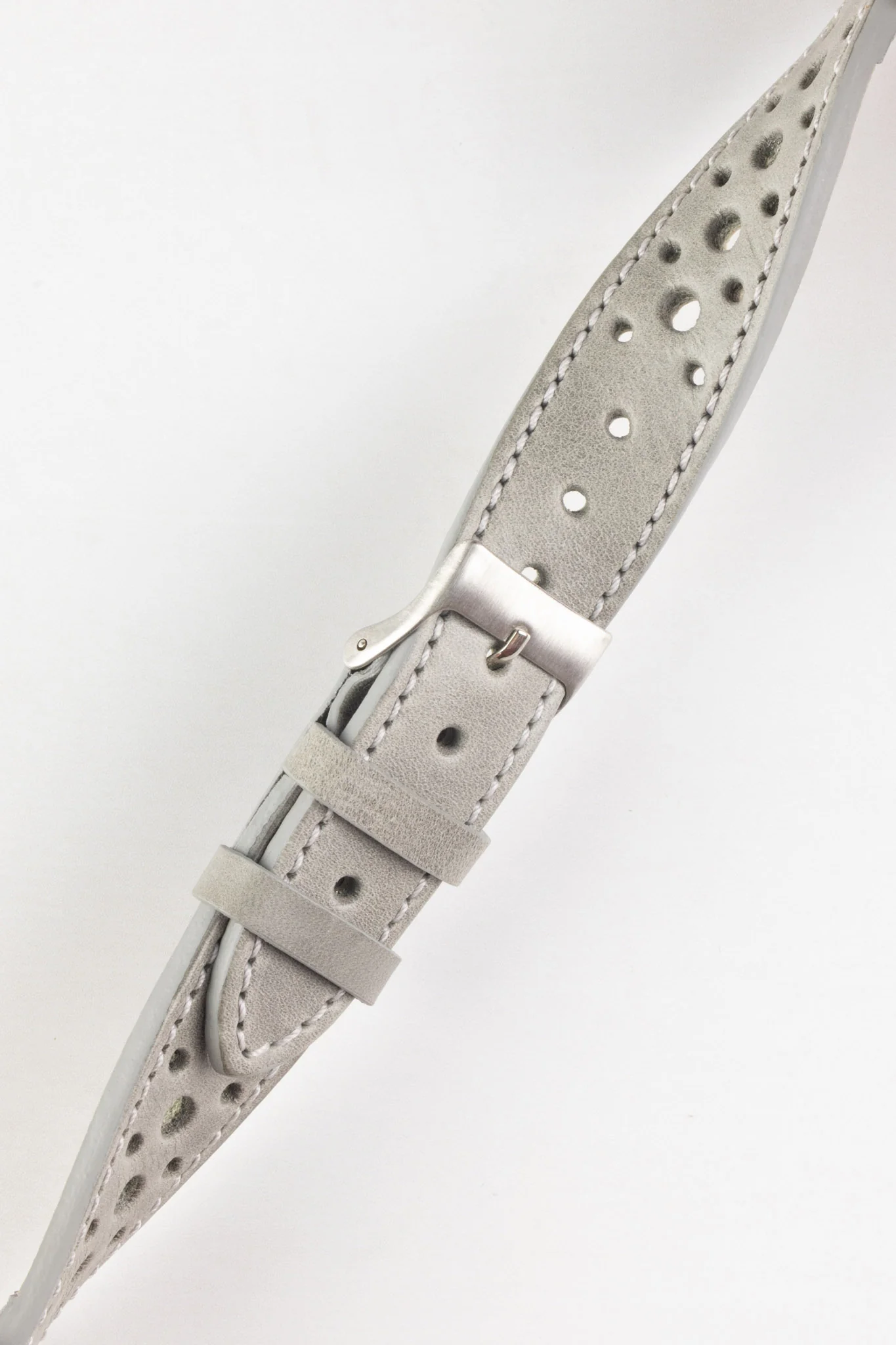 Pebro RACING Perforated Leather Watch Strap in PEBBLE GREY - Image 3