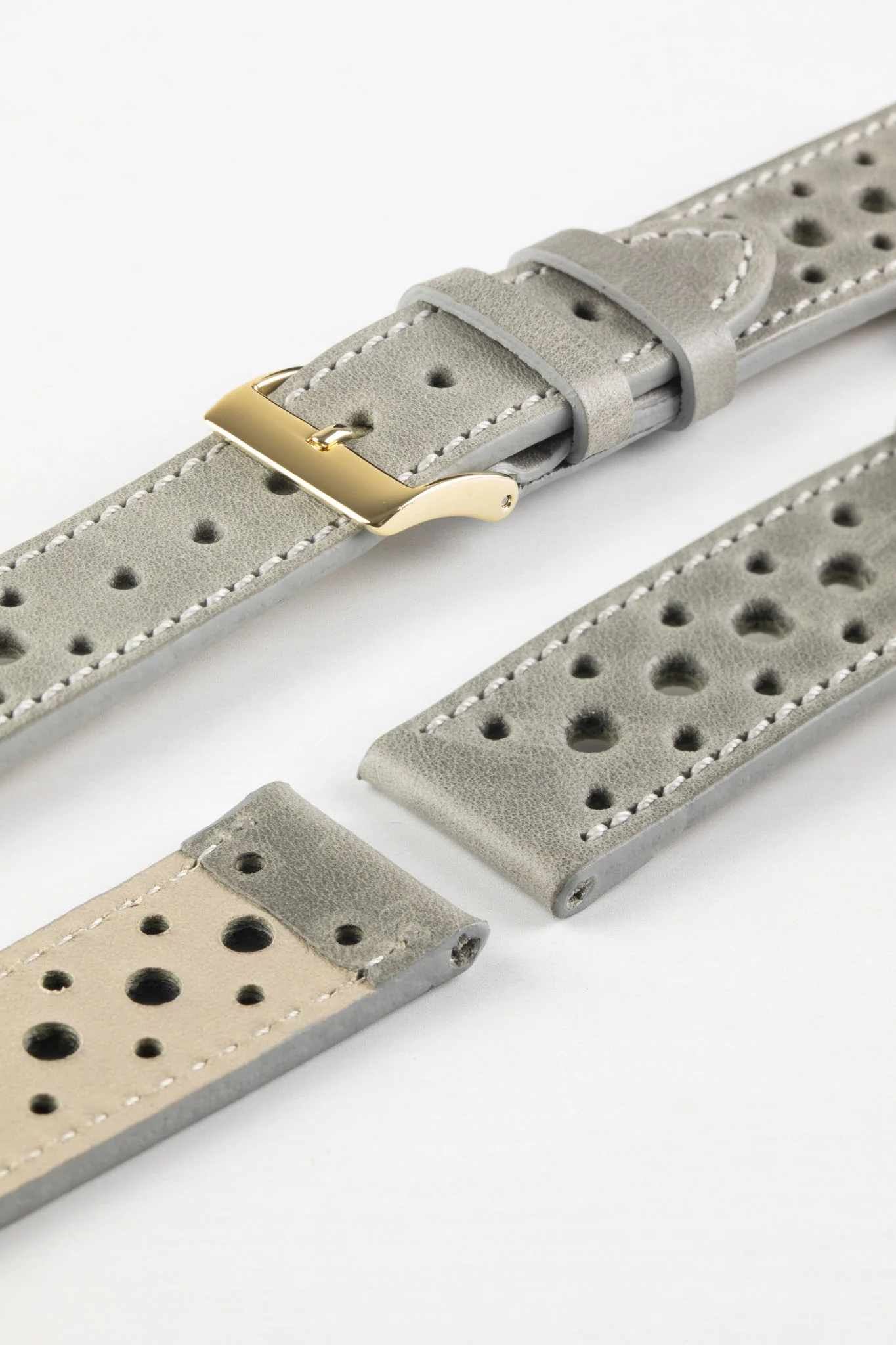 Pebro RACING Perforated Leather Watch Strap in PEBBLE GREY - Image 5