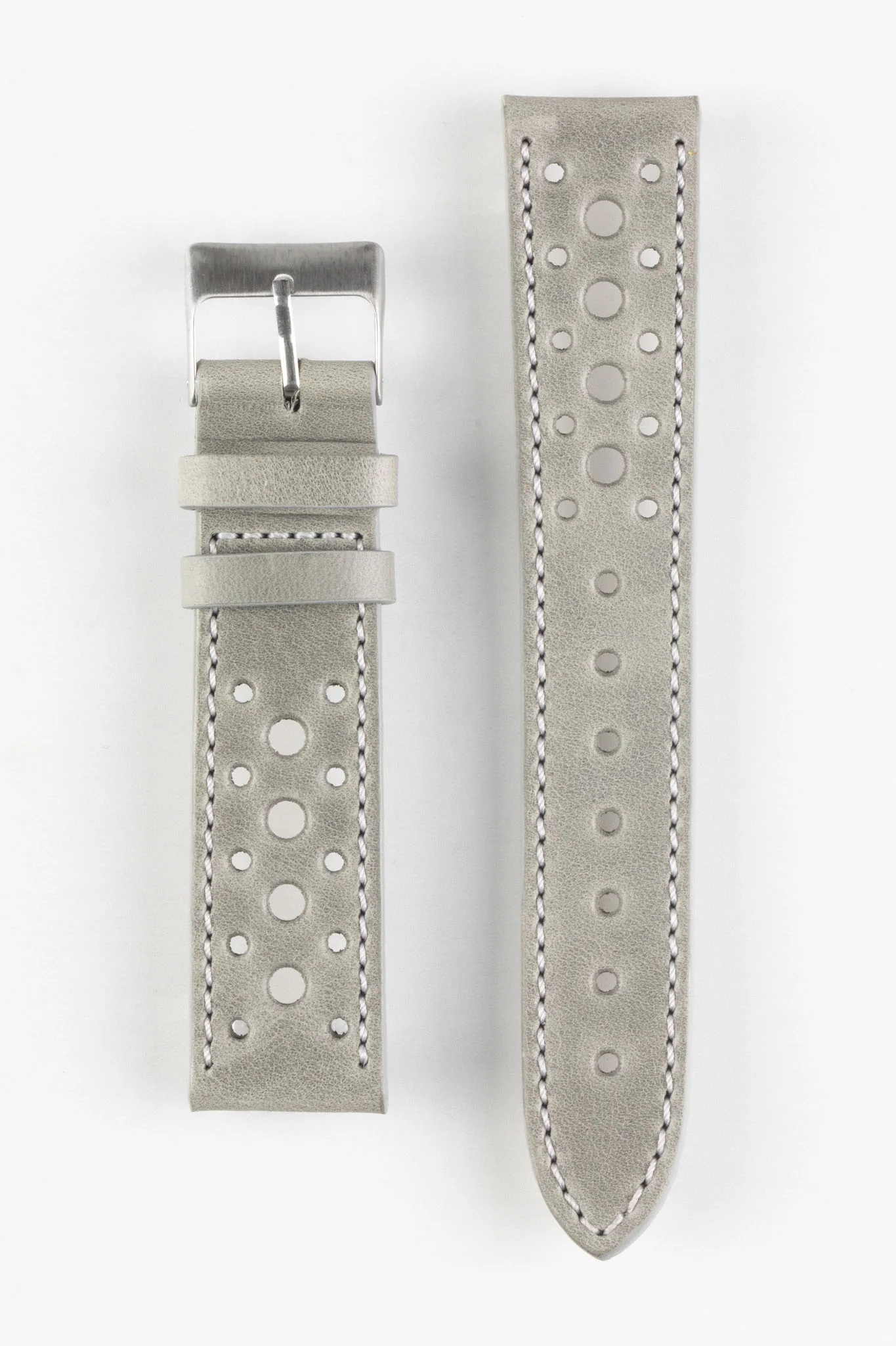 Pebro RACING Perforated Leather Watch Strap in PEBBLE GREY - Image 7