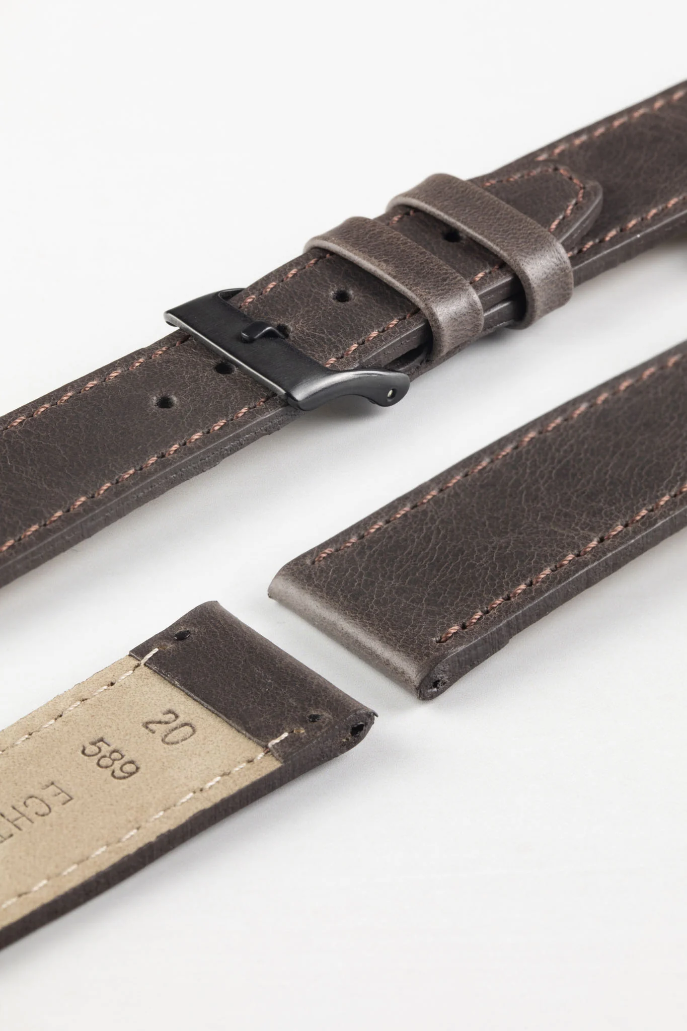 Pebro RUSTIC Vintage Leather Watch Strap in DARK BROWN - Image 6