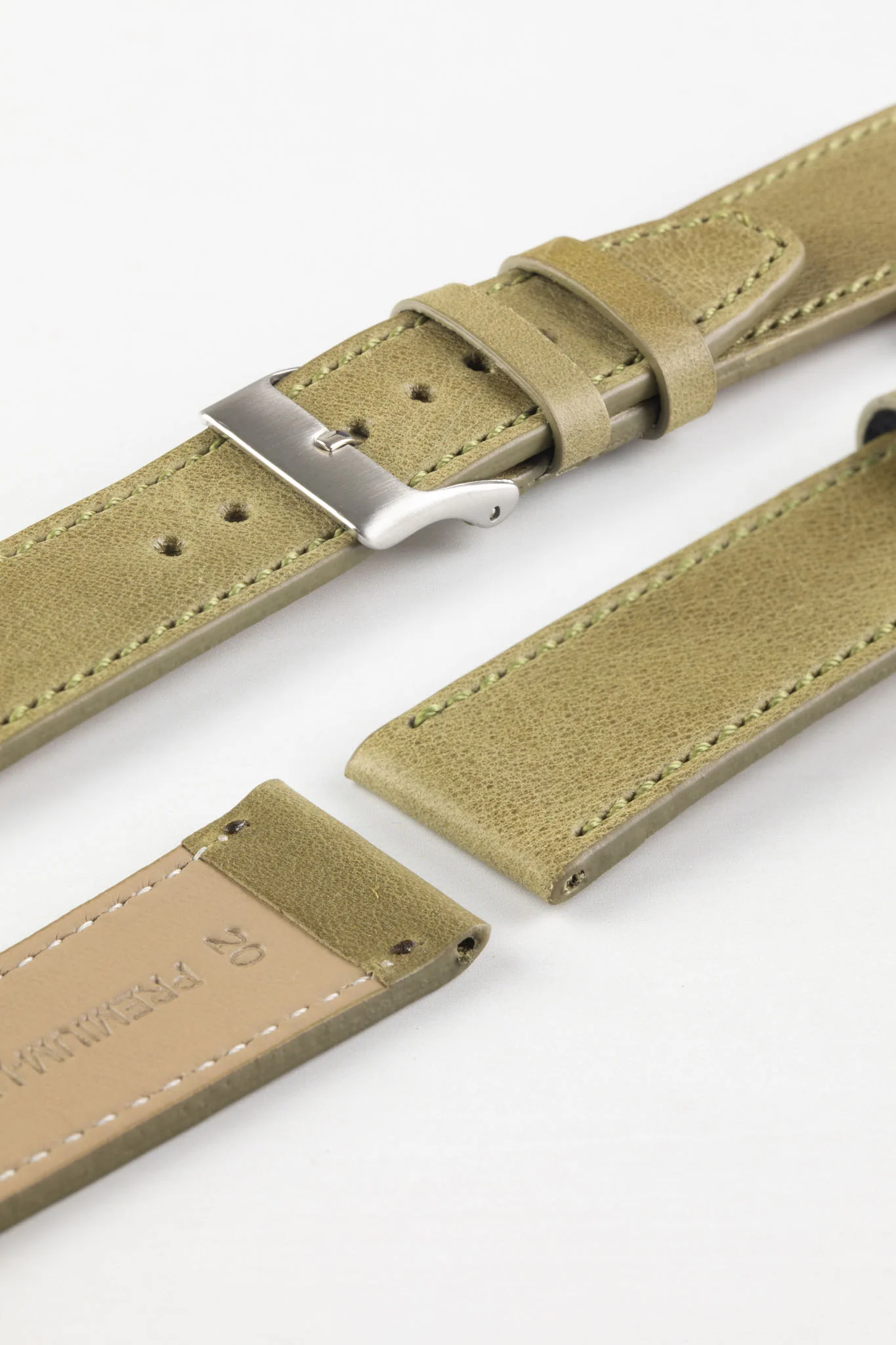 Pebro RUSTIC Vintage Leather Watch Strap in OLIVE GREEN - Image 4
