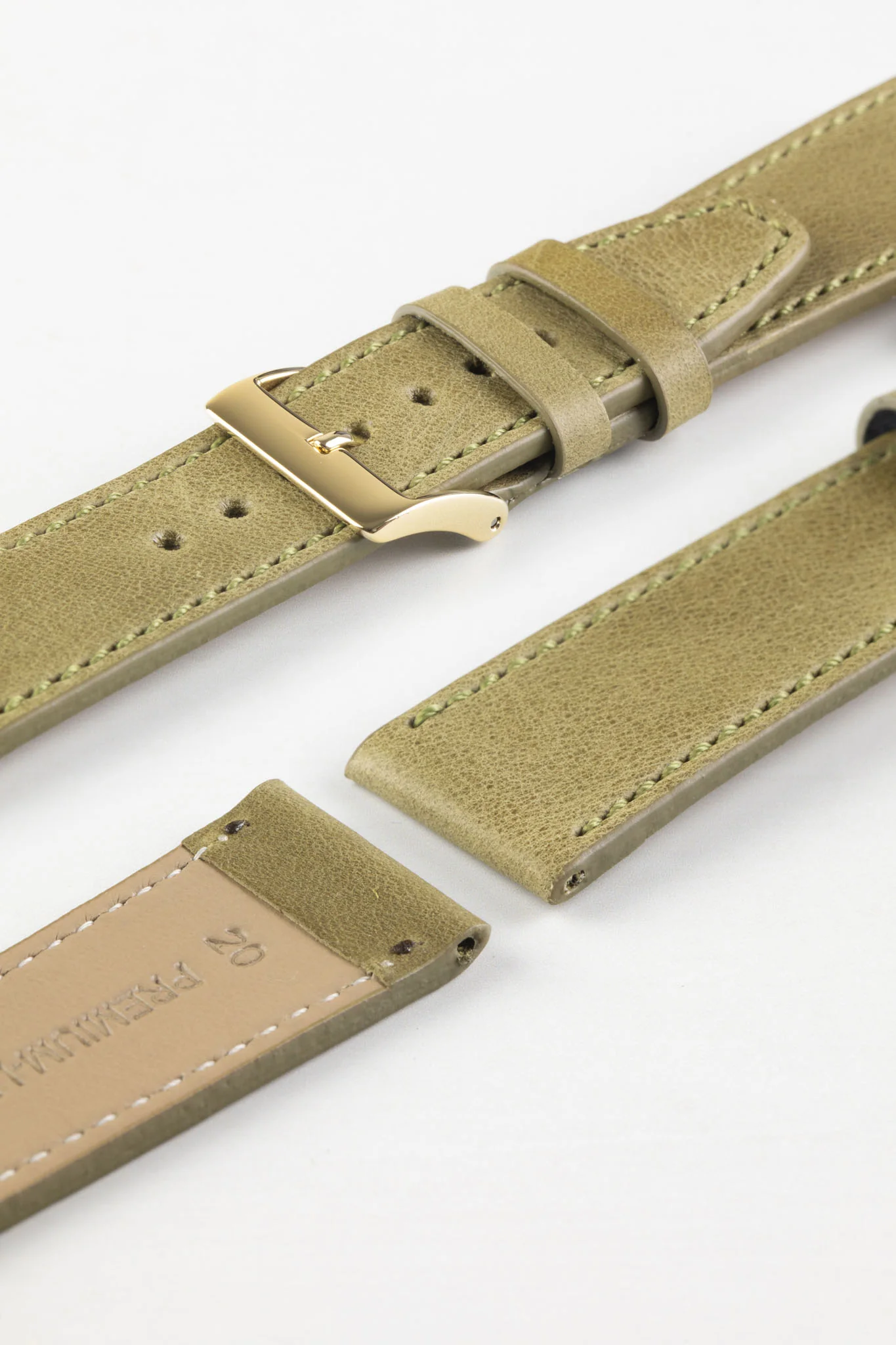Pebro RUSTIC Vintage Leather Watch Strap in OLIVE GREEN - Image 5