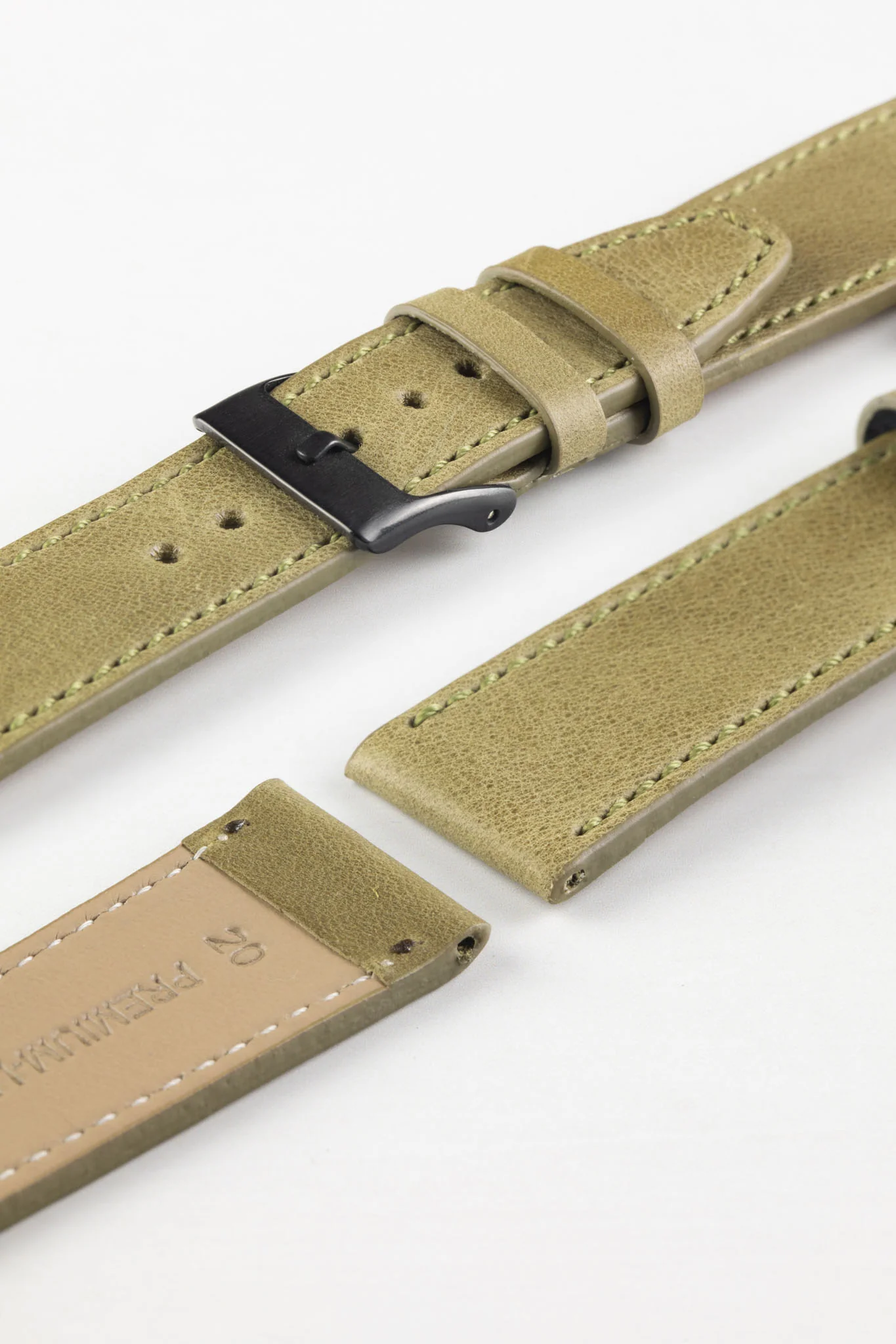 Pebro RUSTIC Vintage Leather Watch Strap in OLIVE GREEN - Image 6