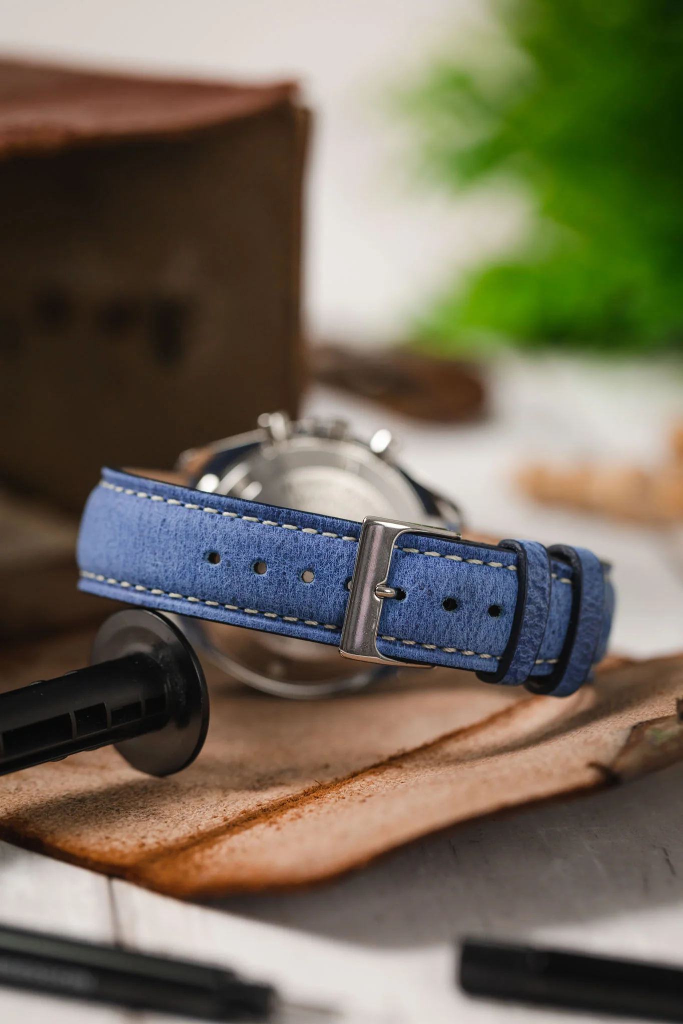 Pebro SAVANNAH Genuine Antelope Leather Watch Strap in BLUE - Image 4