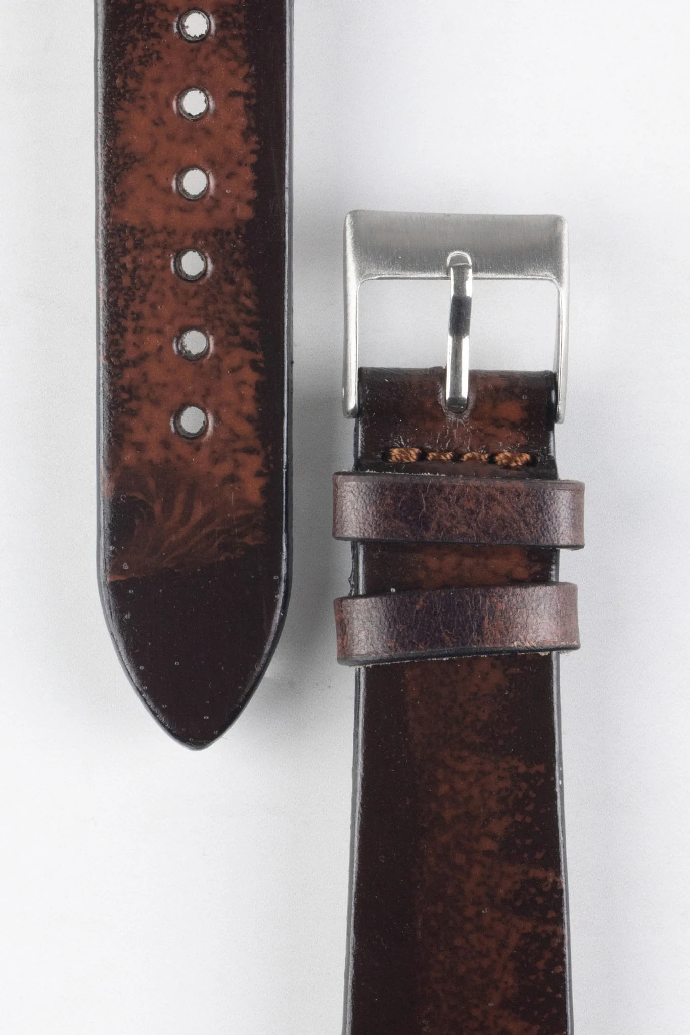 Pebro VENEER Lacquered Vintage Leather Watch Strap in DARK BROWN - Image 4