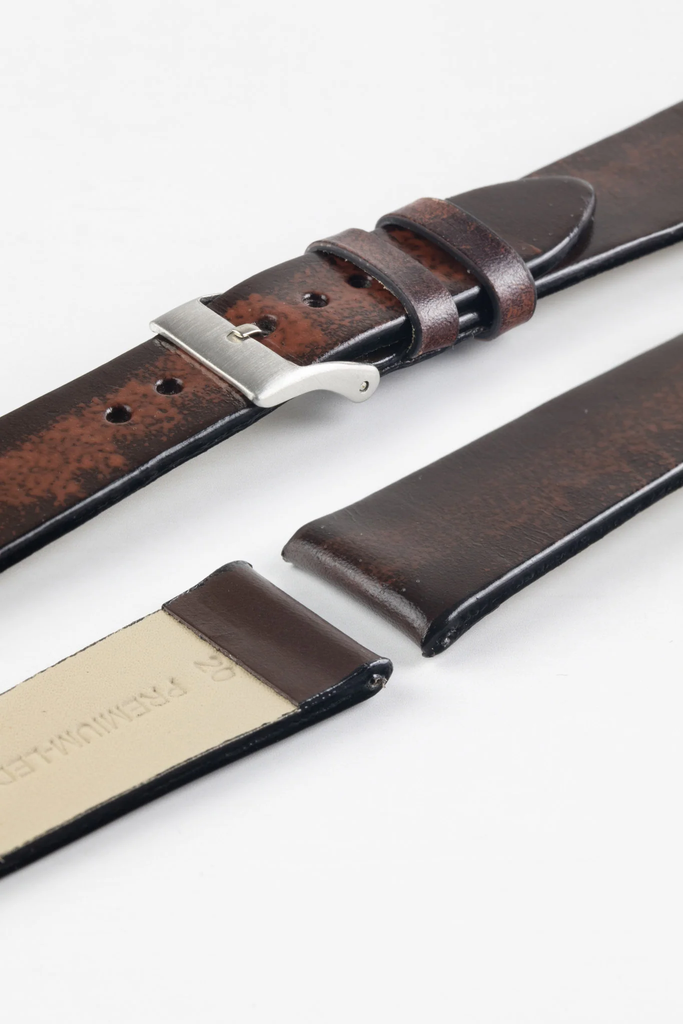 Pebro VENEER Lacquered Vintage Leather Watch Strap in DARK BROWN - Image 6