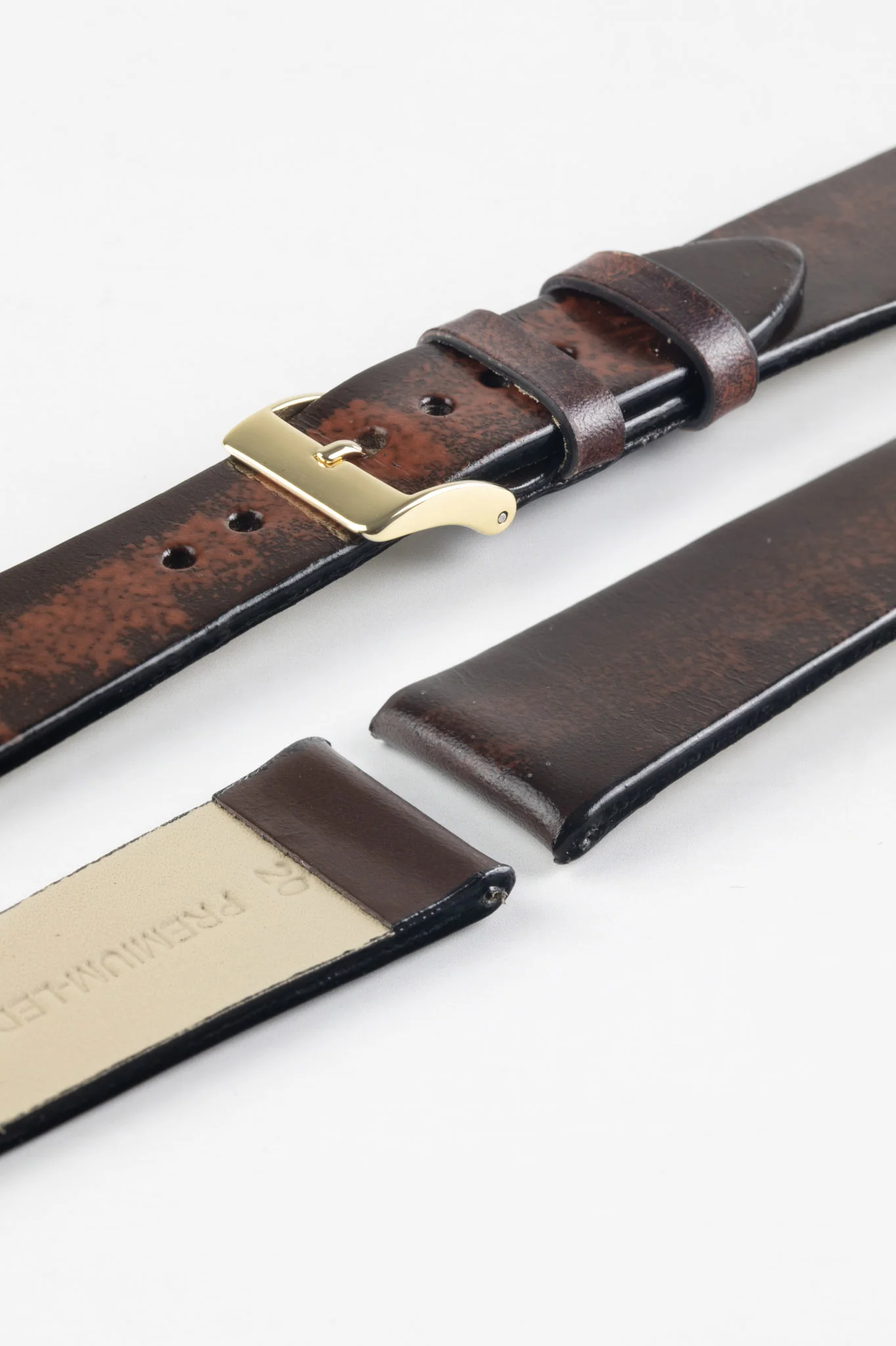 Pebro VENEER Lacquered Vintage Leather Watch Strap in DARK BROWN - Image 7
