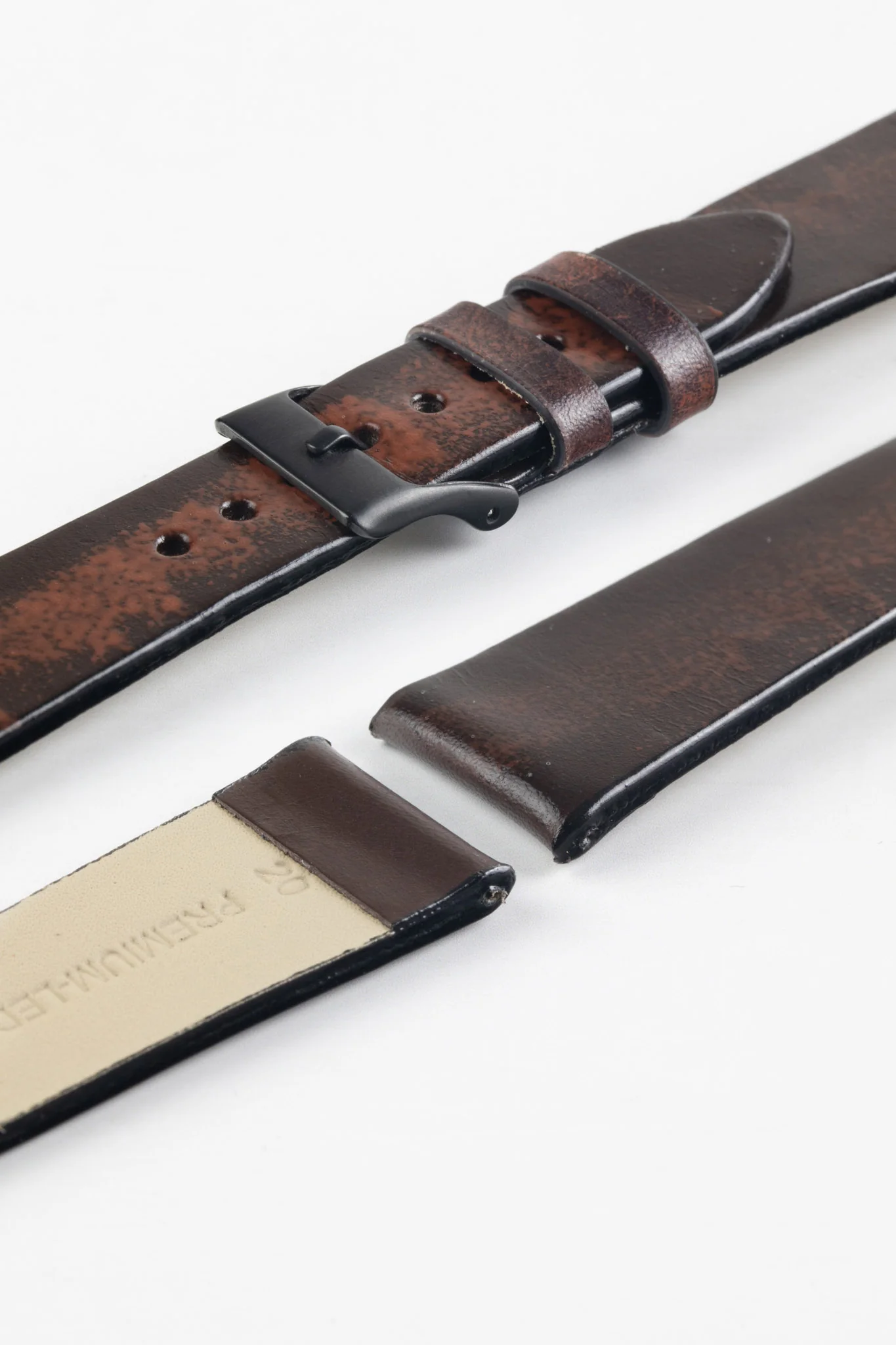 Pebro VENEER Lacquered Vintage Leather Watch Strap in DARK BROWN - Image 8