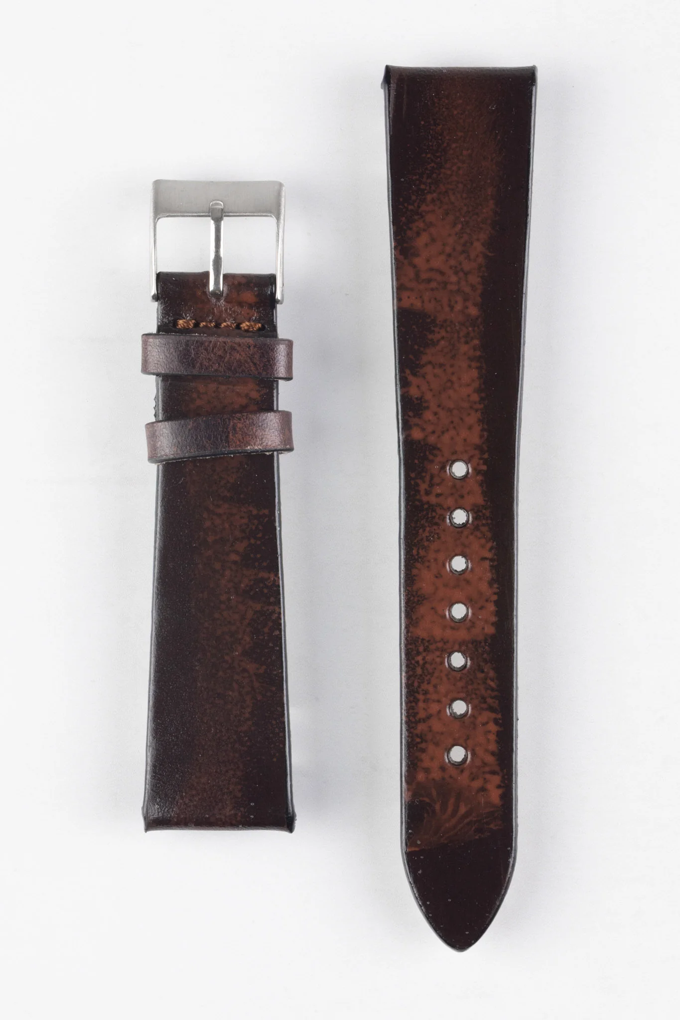 Pebro VENEER Lacquered Vintage Leather Watch Strap in DARK BROWN - Image 9