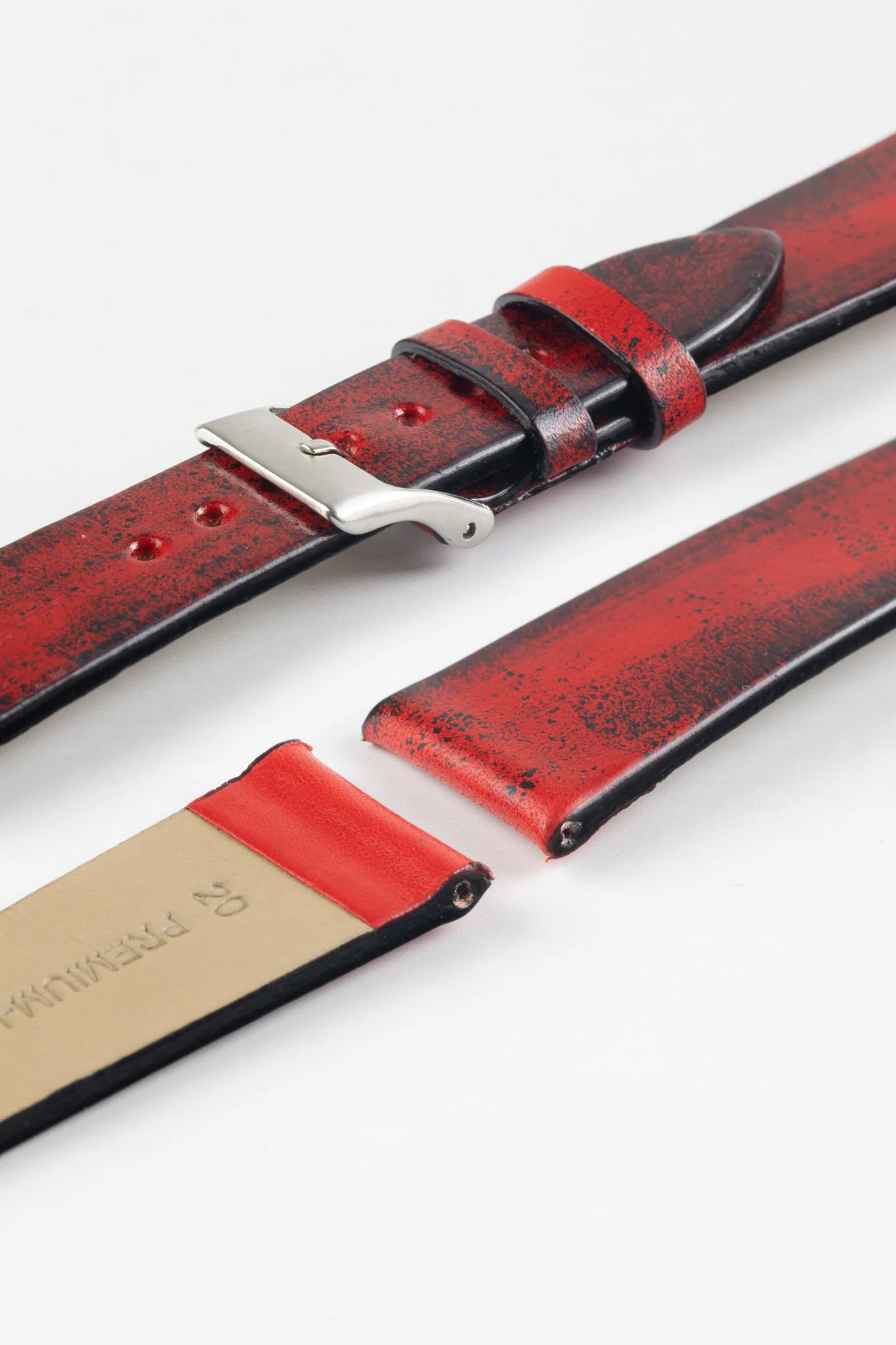 Pebro VENEER Lacquered Vintage Leather Watch Strap in RED - Image 6