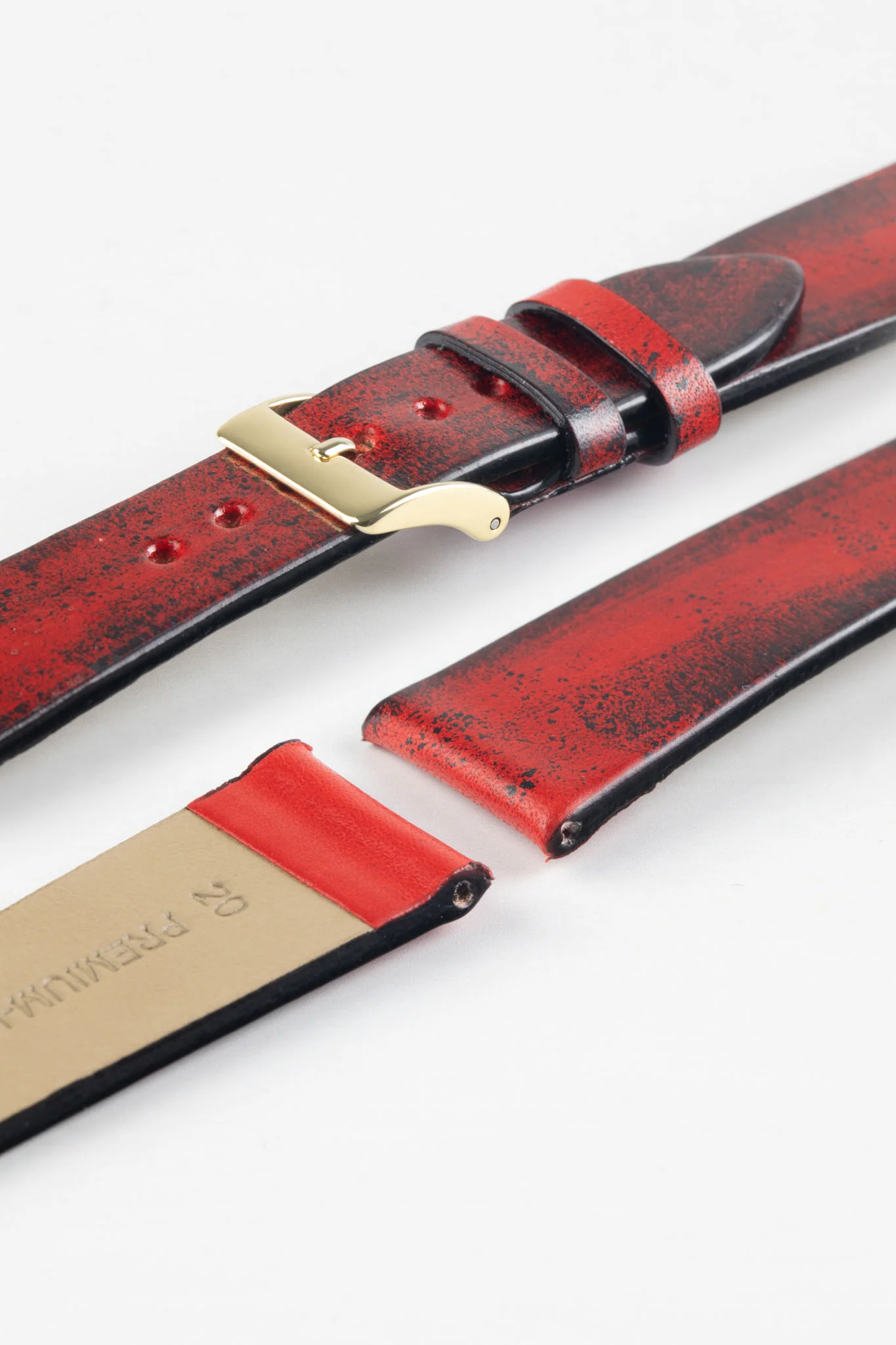 Pebro VENEER Lacquered Vintage Leather Watch Strap in RED - Image 7