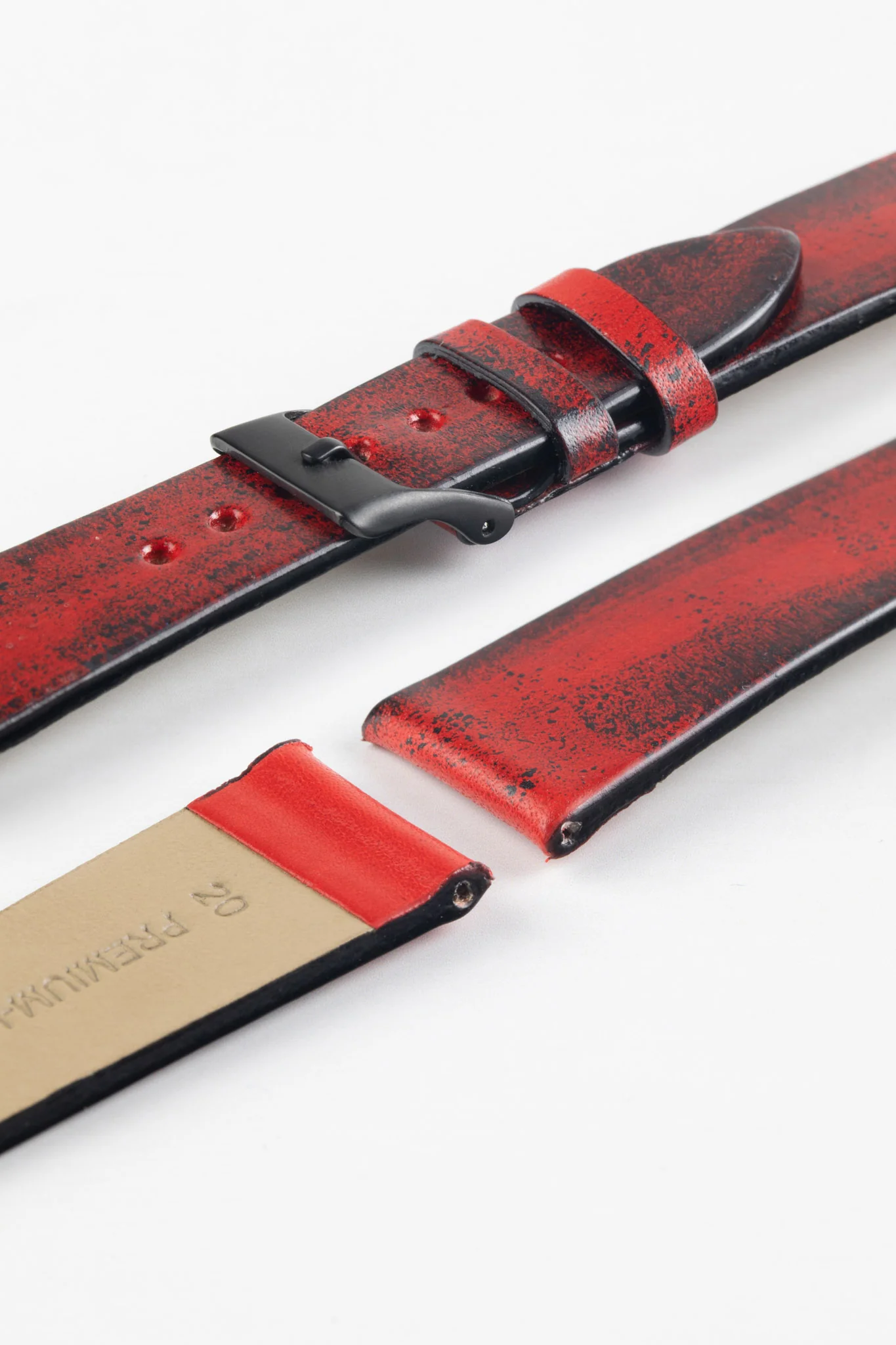 Pebro VENEER Lacquered Vintage Leather Watch Strap in RED - Image 8