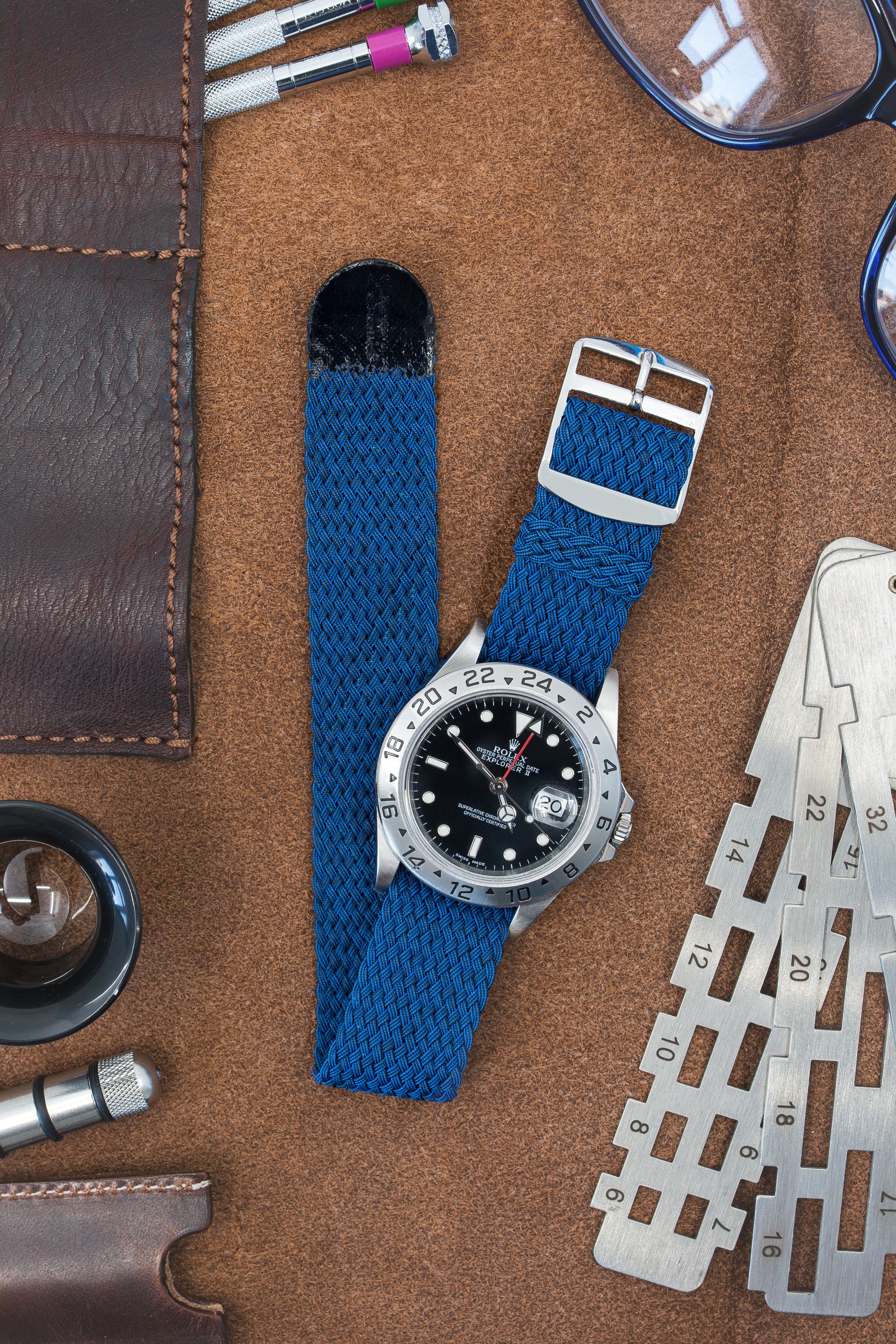 PERLON Braided One Piece Watch Strap & Buckle in BLUE - Image 2