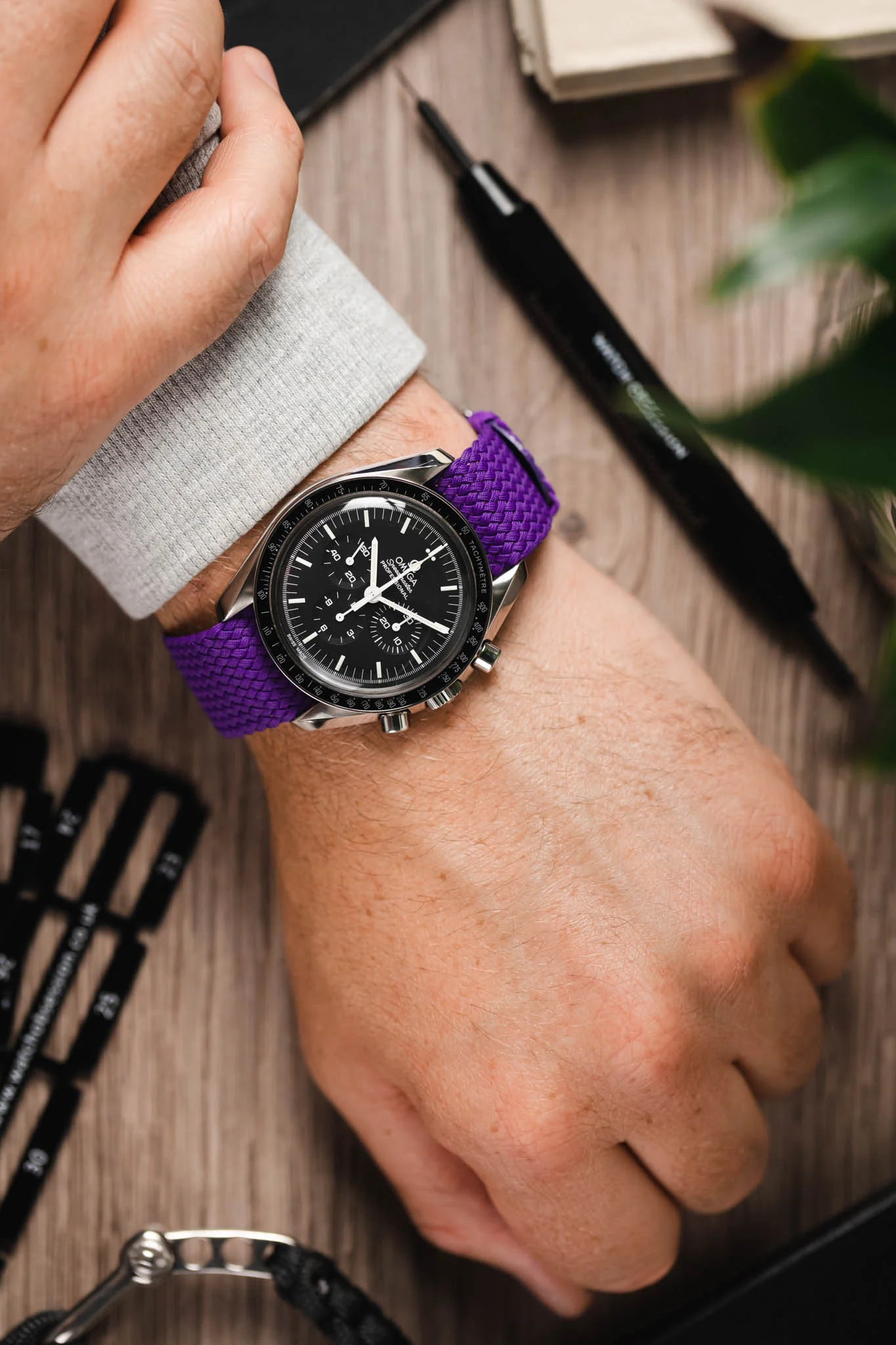 PERLON Braided Nylon One Piece Watch Strap & Buckle in VIOLET - Image 2