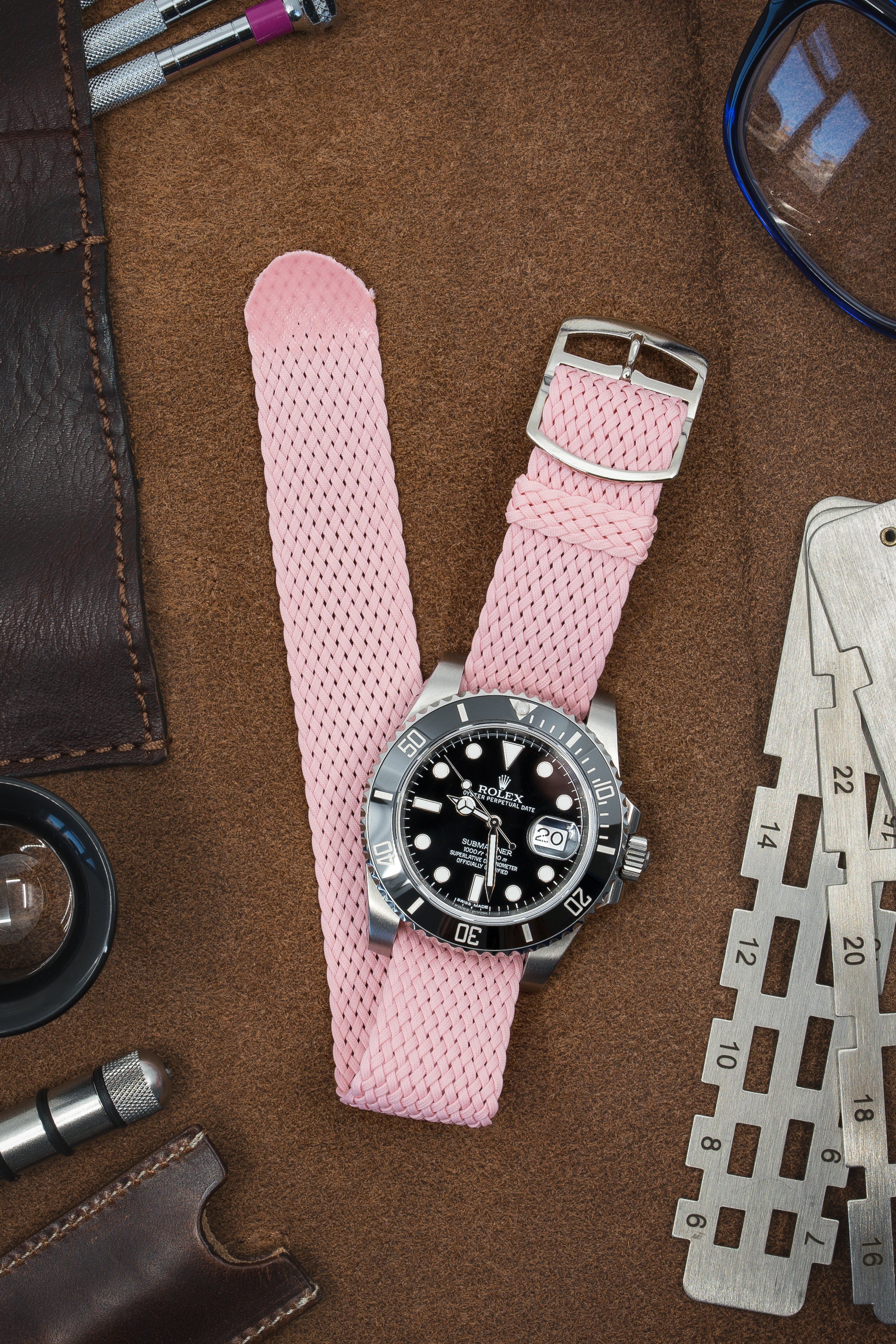 PERLON Braided One Piece Watch Strap & Buckle in ROSA PINK - Image 2