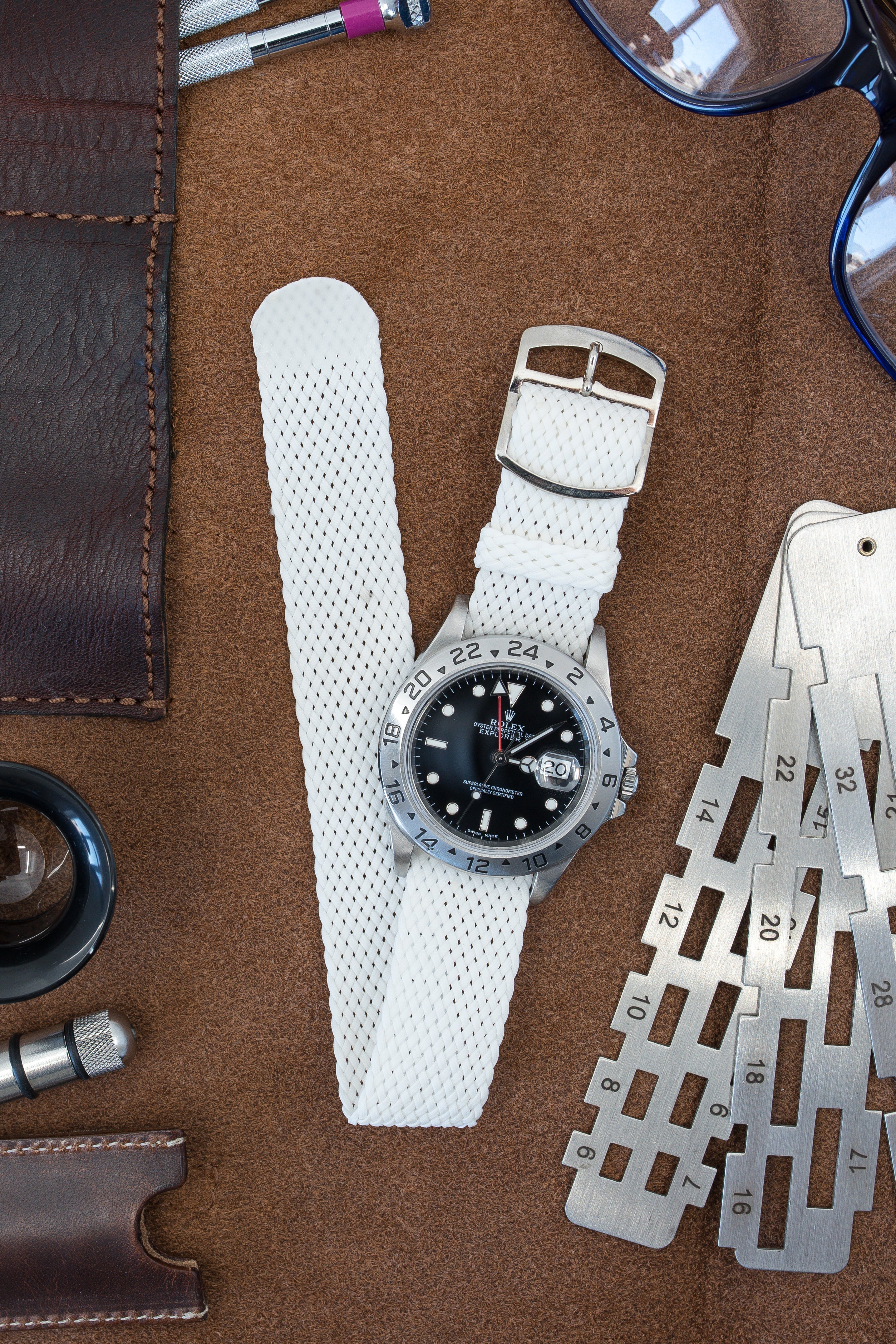 PERLON Braided One Piece Watch Strap & Buckle in WHITE - Image 2