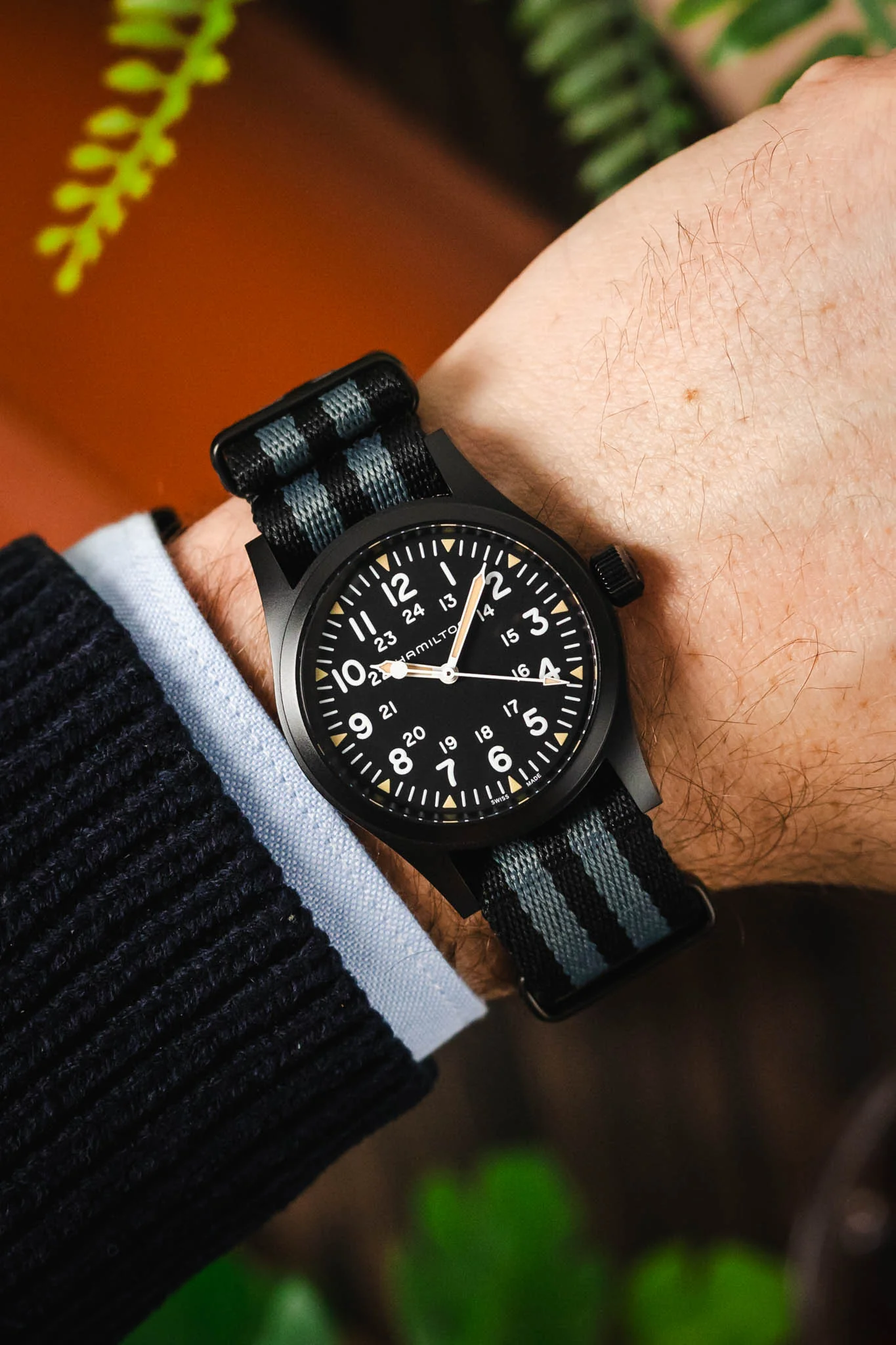 Premium Nylon Watch Strap in BLACK & GREY with Black PVD Hardware - Image 2
