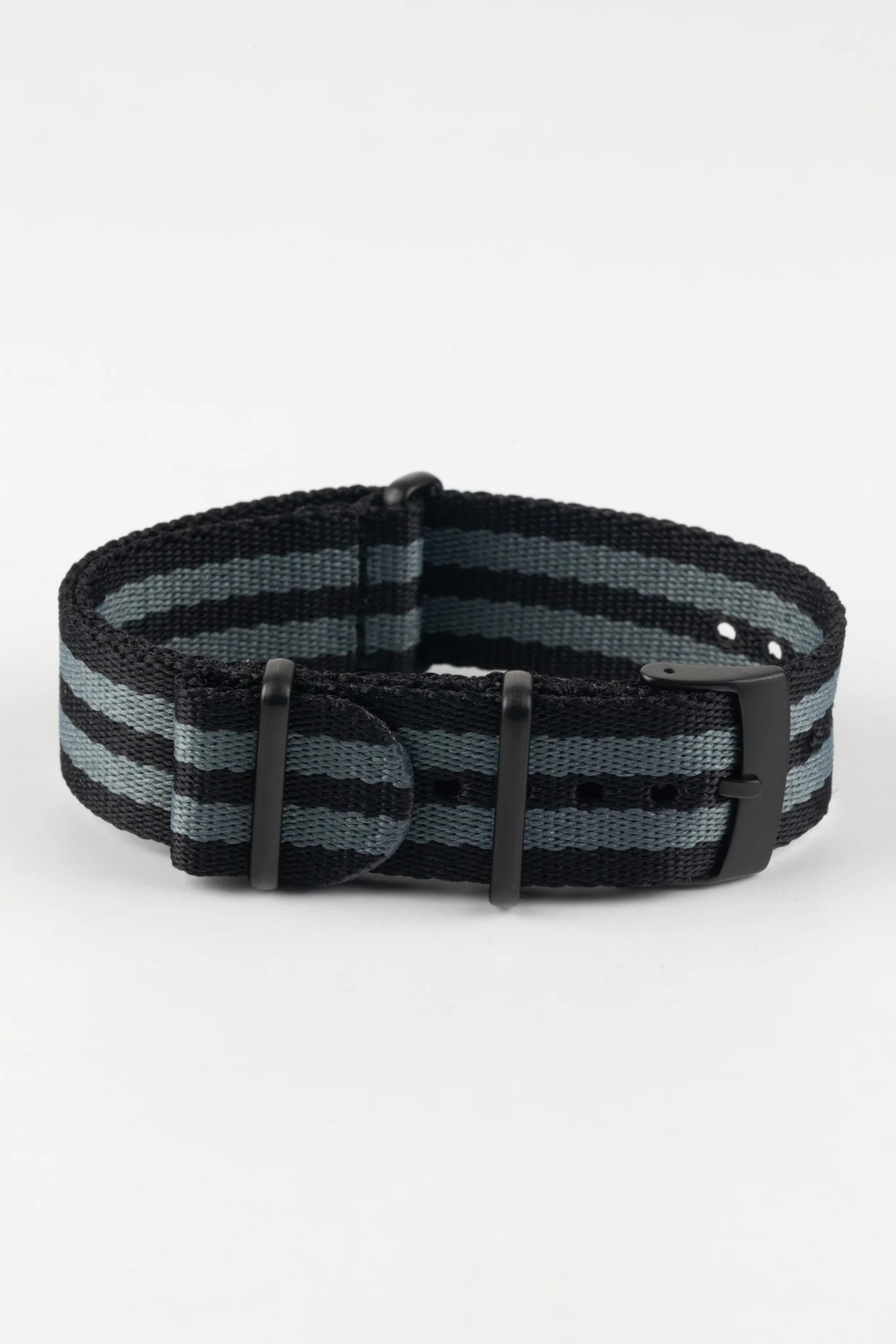 Premium Nylon Watch Strap in BLACK & GREY with Black PVD Hardware - Image 3