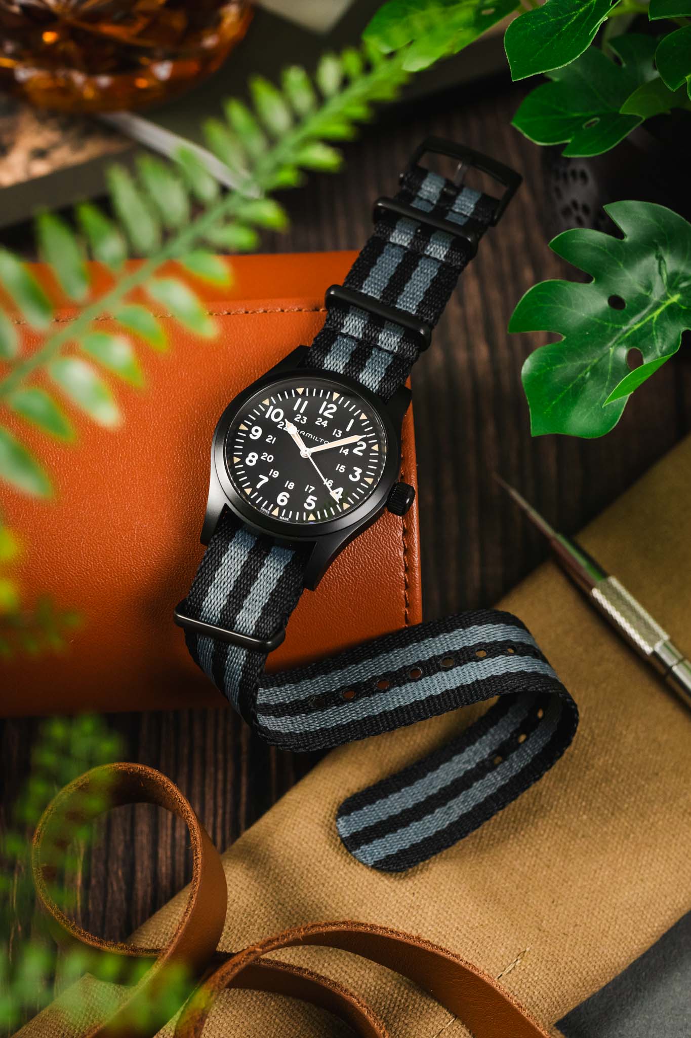Premium Nylon Watch Strap in BLACK & GREY with Black PVD Hardware - Image 4
