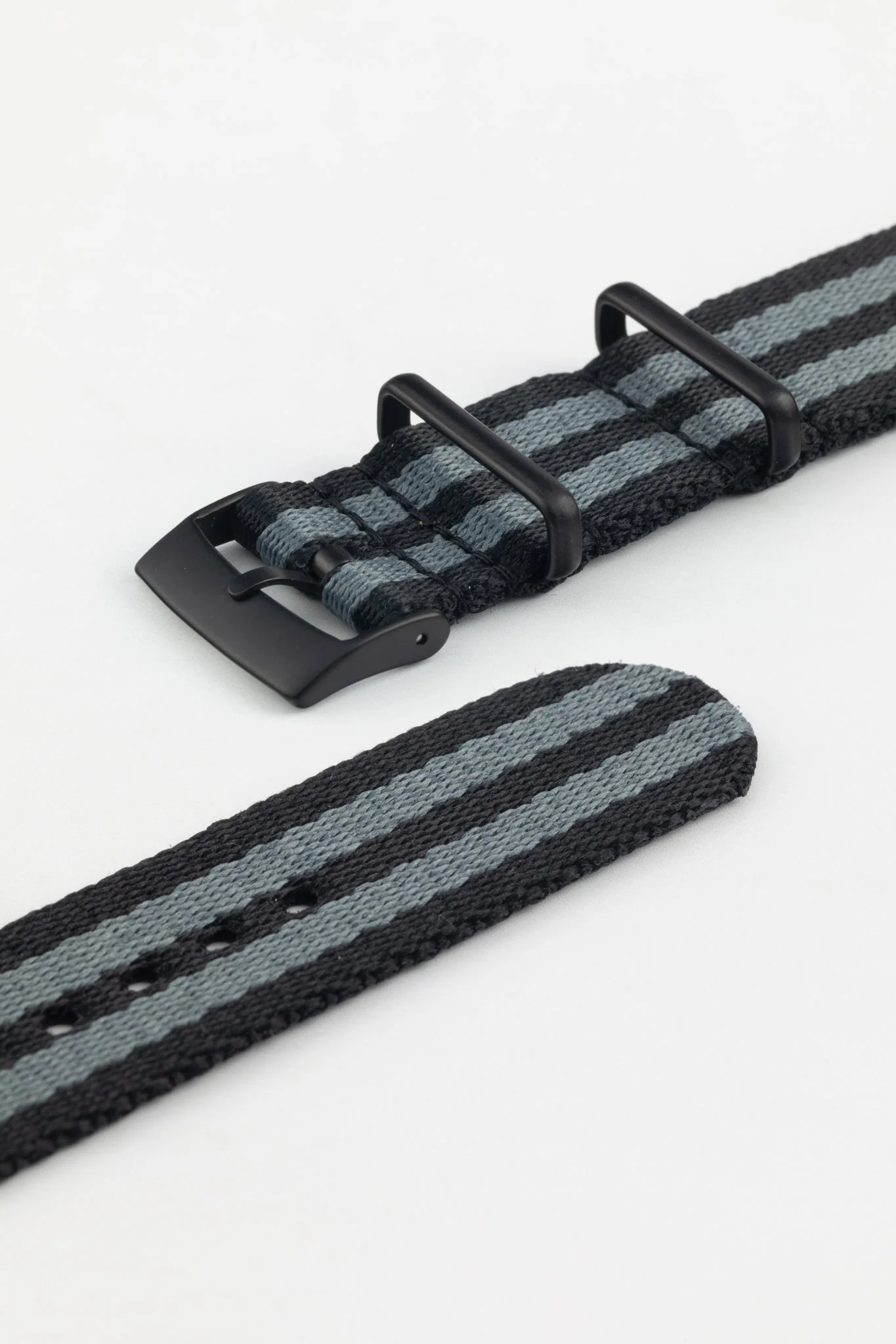 Premium Nylon Watch Strap in BLACK & GREY with Black PVD Hardware - Image 5