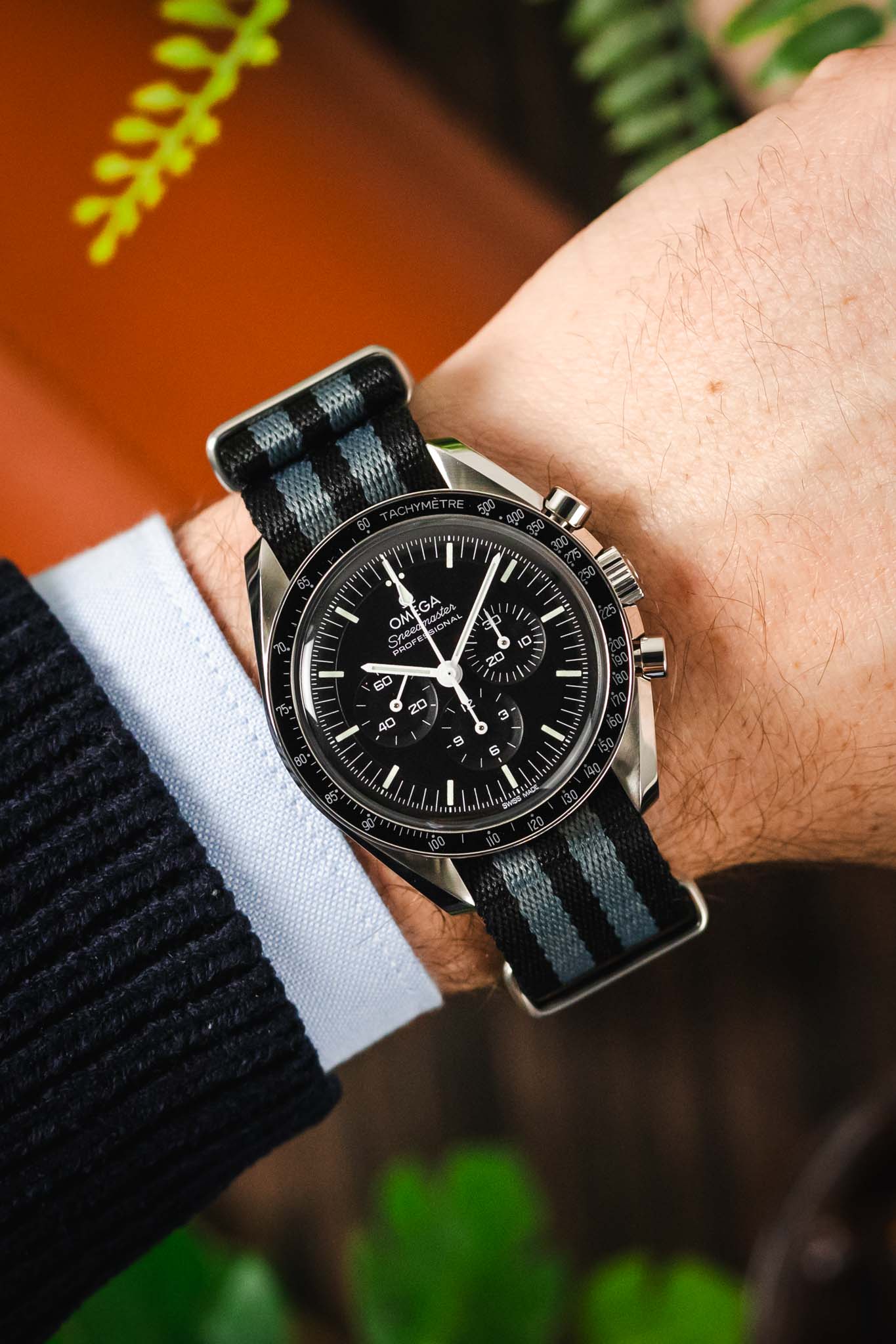Premium Nylon Watch Strap in BLACK & GREY with Brushed Hardware - Image 2
