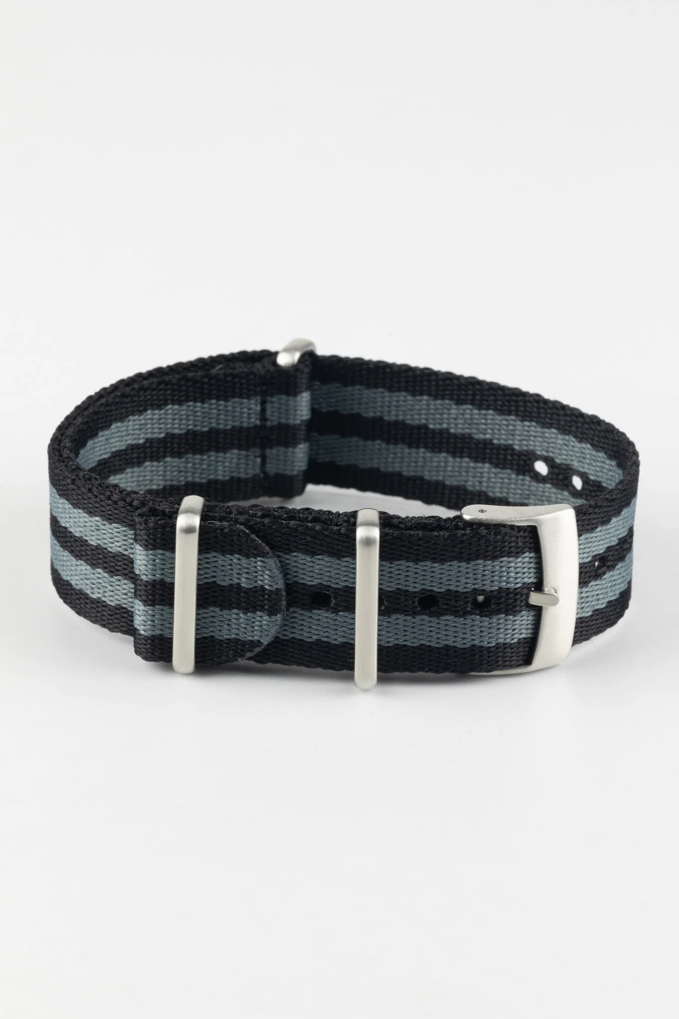 Premium Nylon Watch Strap in BLACK & GREY with Brushed Hardware - Image 3