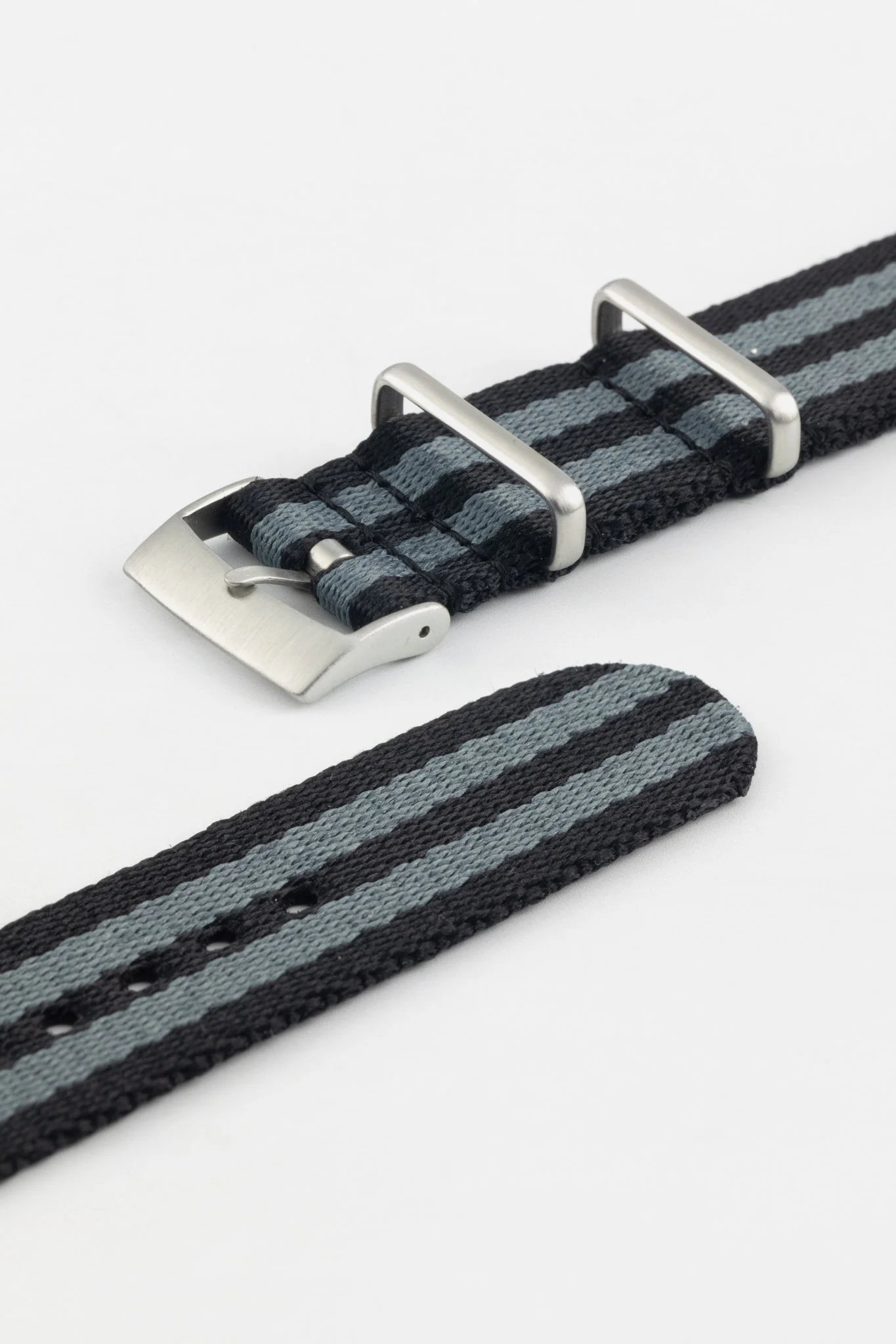 Premium Nylon Watch Strap in BLACK & GREY with Brushed Hardware - Image 5