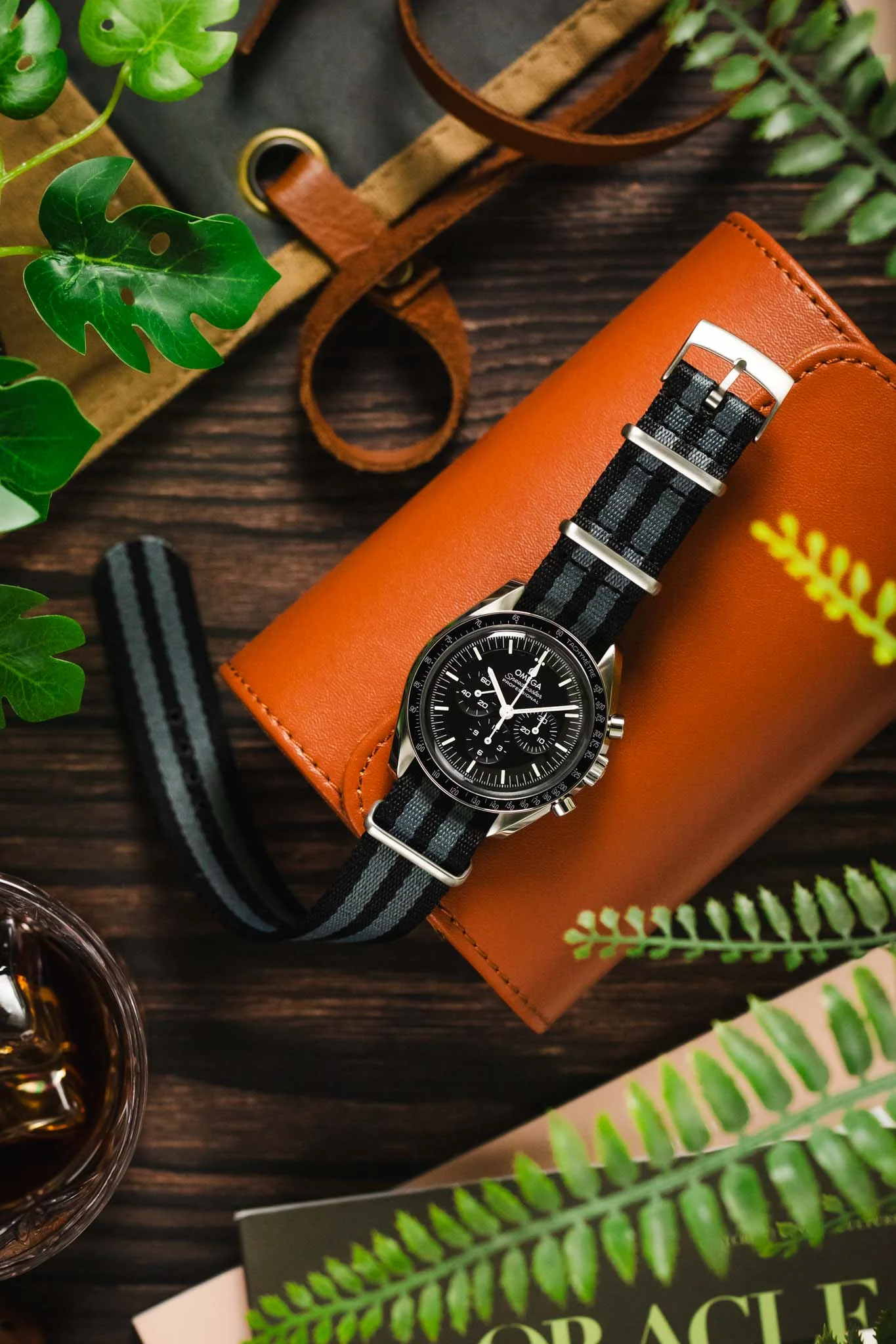Premium Nylon Watch Strap in BLACK & GREY with Brushed Hardware - Image 6