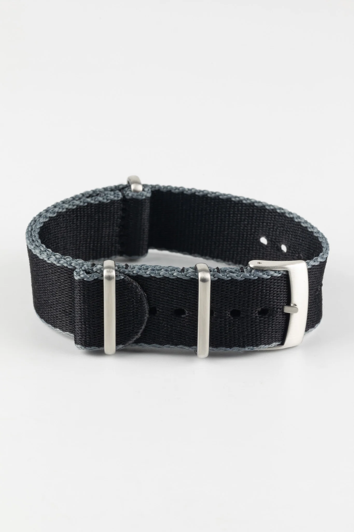 Premium Nylon Watch Strap in Black with Grey Edges - Image 3