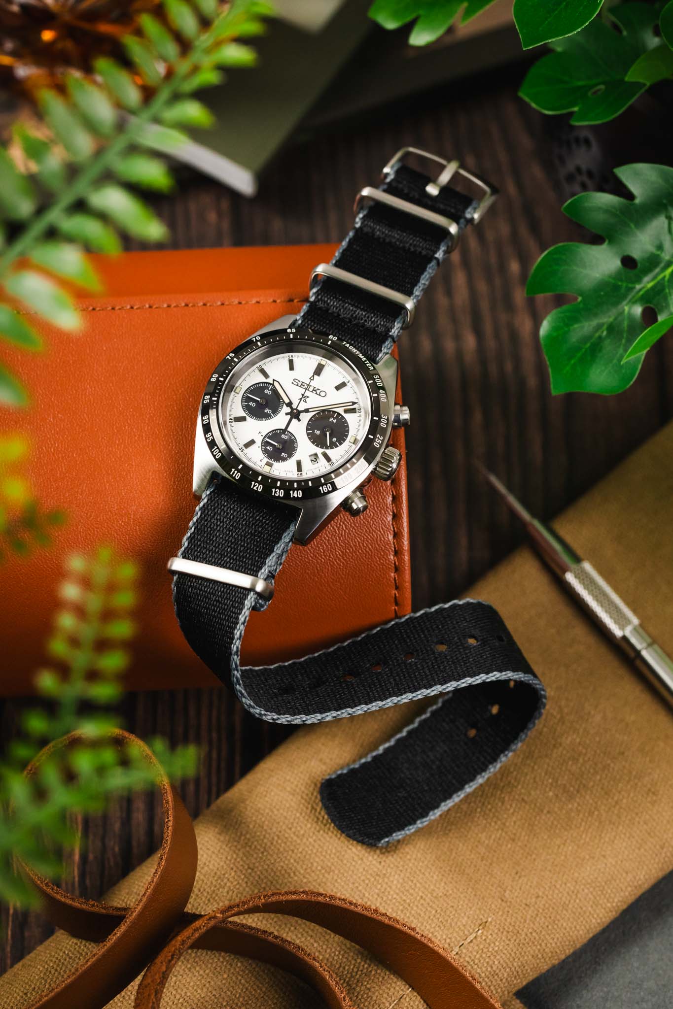 Premium Nylon Watch Strap in Black with Grey Edges - Image 4