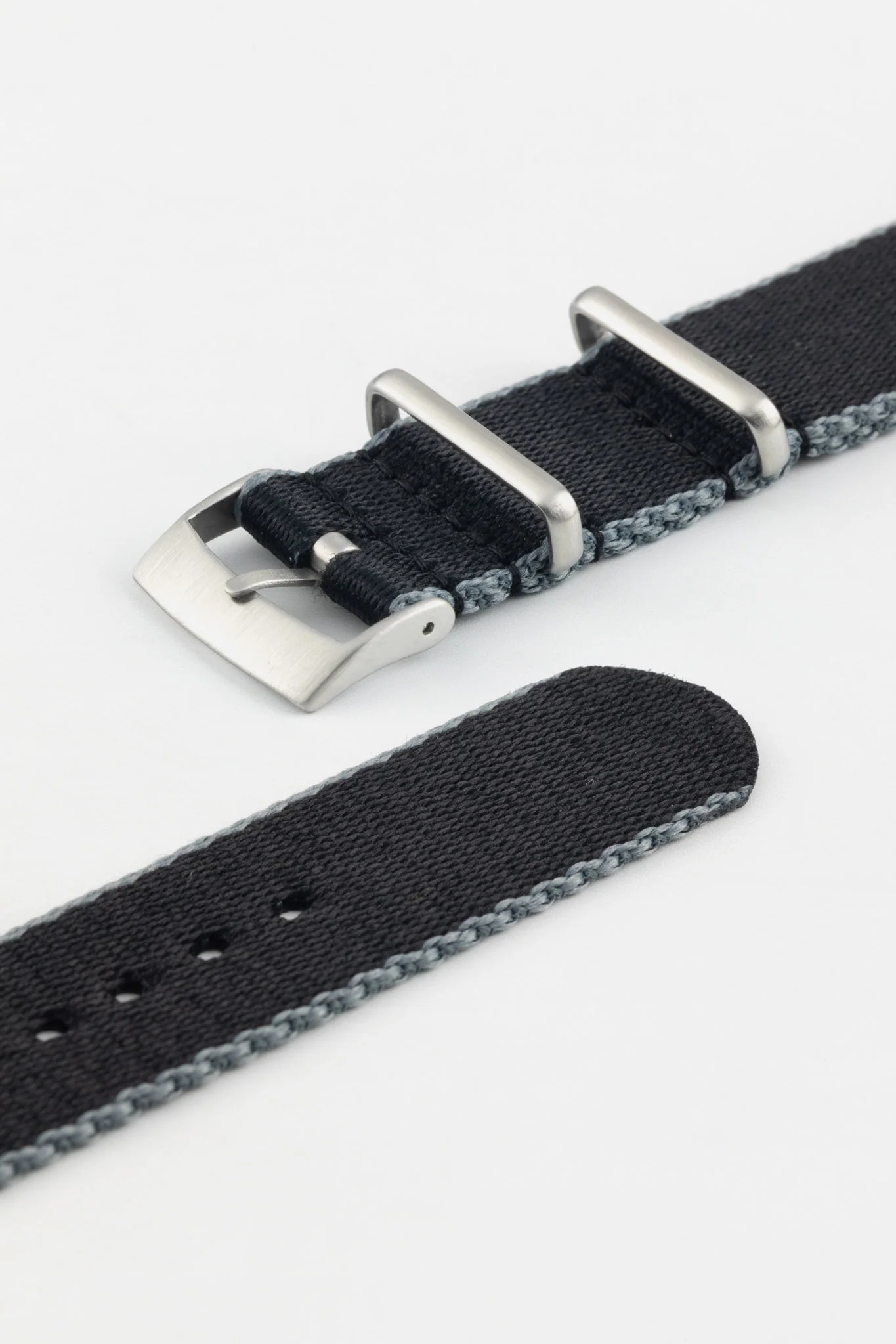 Premium Nylon Watch Strap in Black with Grey Edges - Image 5