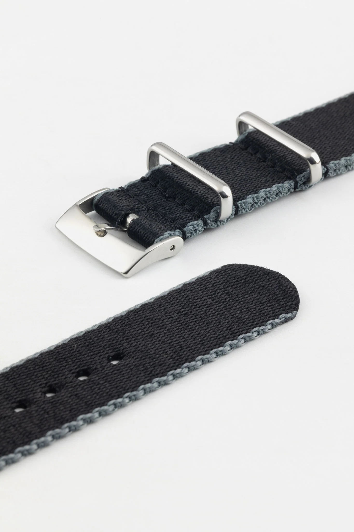 Premium Nylon Watch Strap in Black with Grey Edges - Image 6
