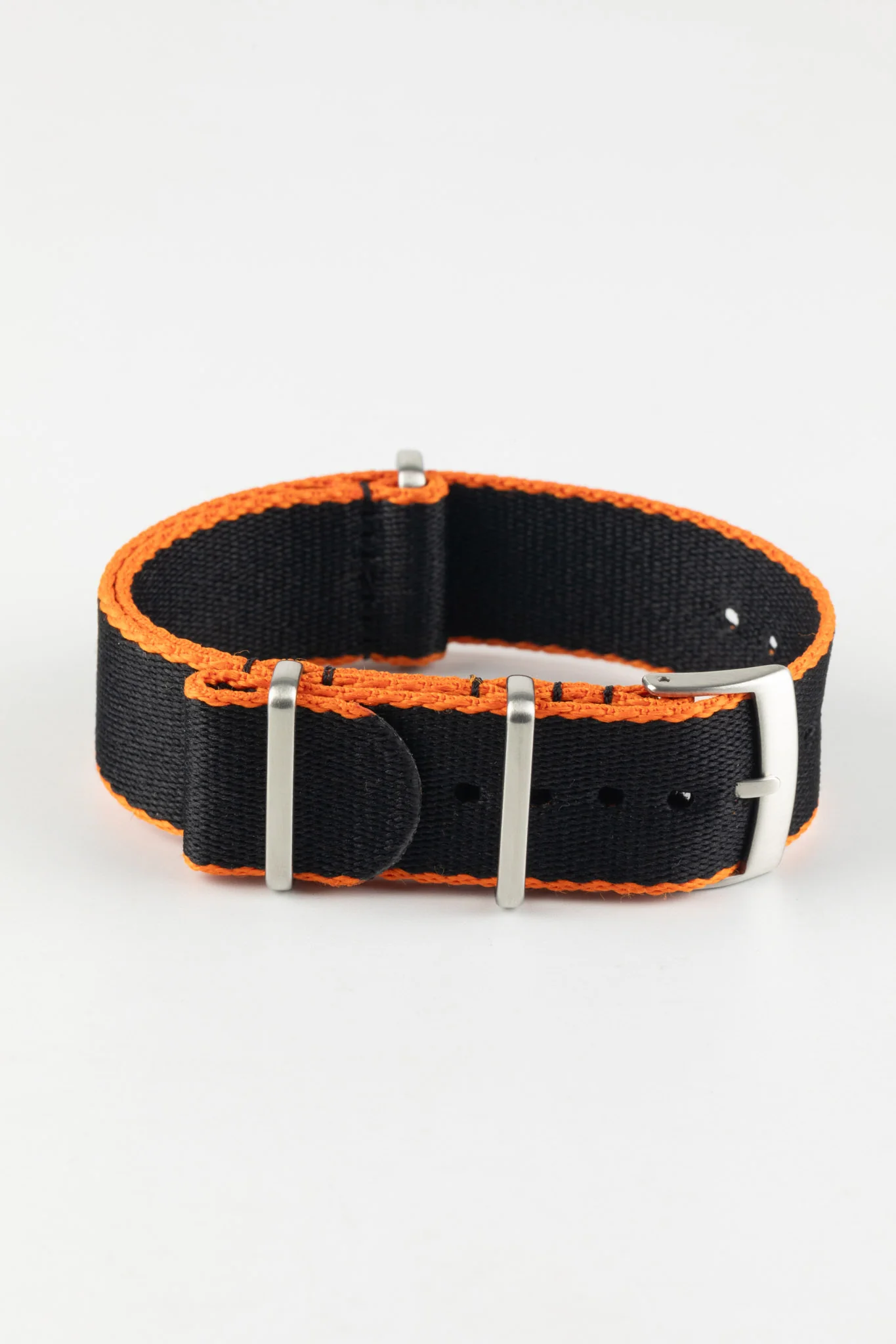 Premium Nylon Watch Strap in Black with Orange Edges - Image 3